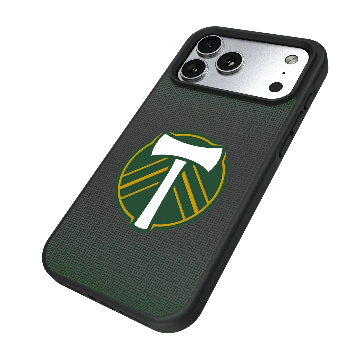 Portland Timbers Linen iPhone Bump Phone Case for Apple iPhone - Isometric View#Device_iPhone 17 Pro Max
