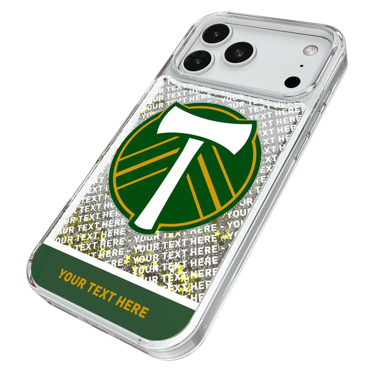 Portland Timbers Personalized EndZone Plus iPhone Glitter Phone Case for Apple iPhone - Isometric View#Device_iPhone 18 Pro Max