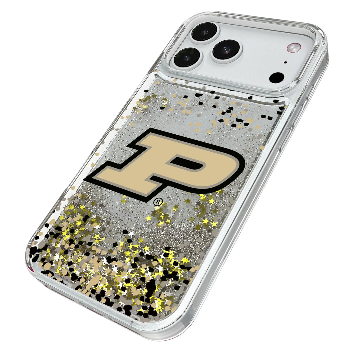 Purdue University Boilermakers Confetti iPhone Glitter Phone Case for Apple iPhone - Isometric View#Device_iPhone 18 Pro Max