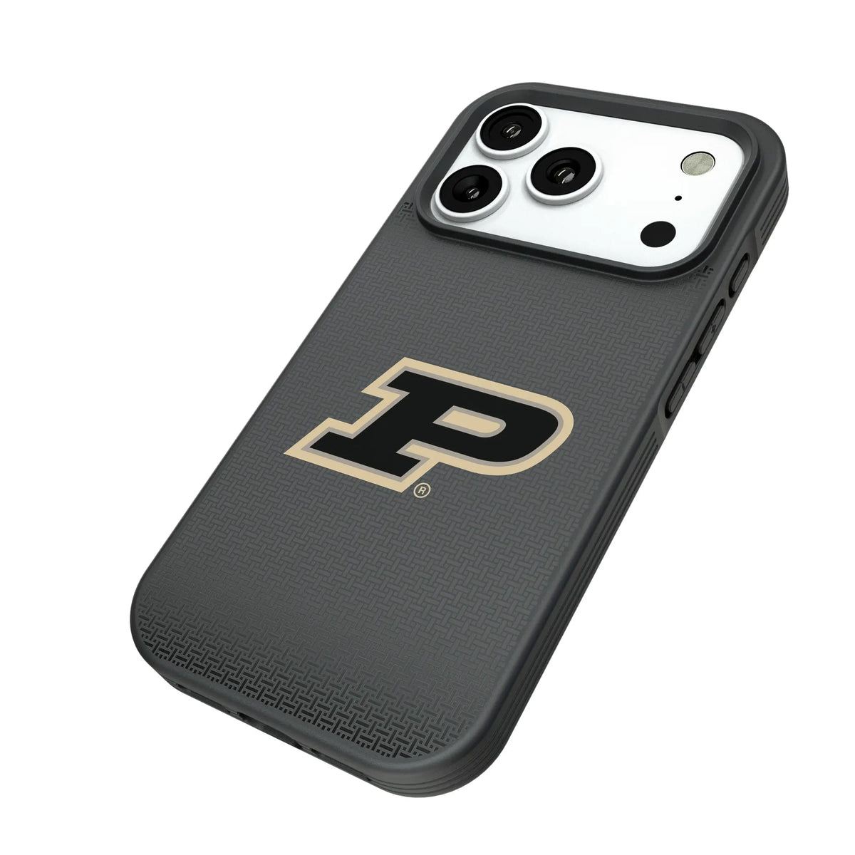 Purdue University Boilermakers Linen iPhone Bump Phone Case for Apple iPhone - Isometric View#Device_iPhone 18 Pro