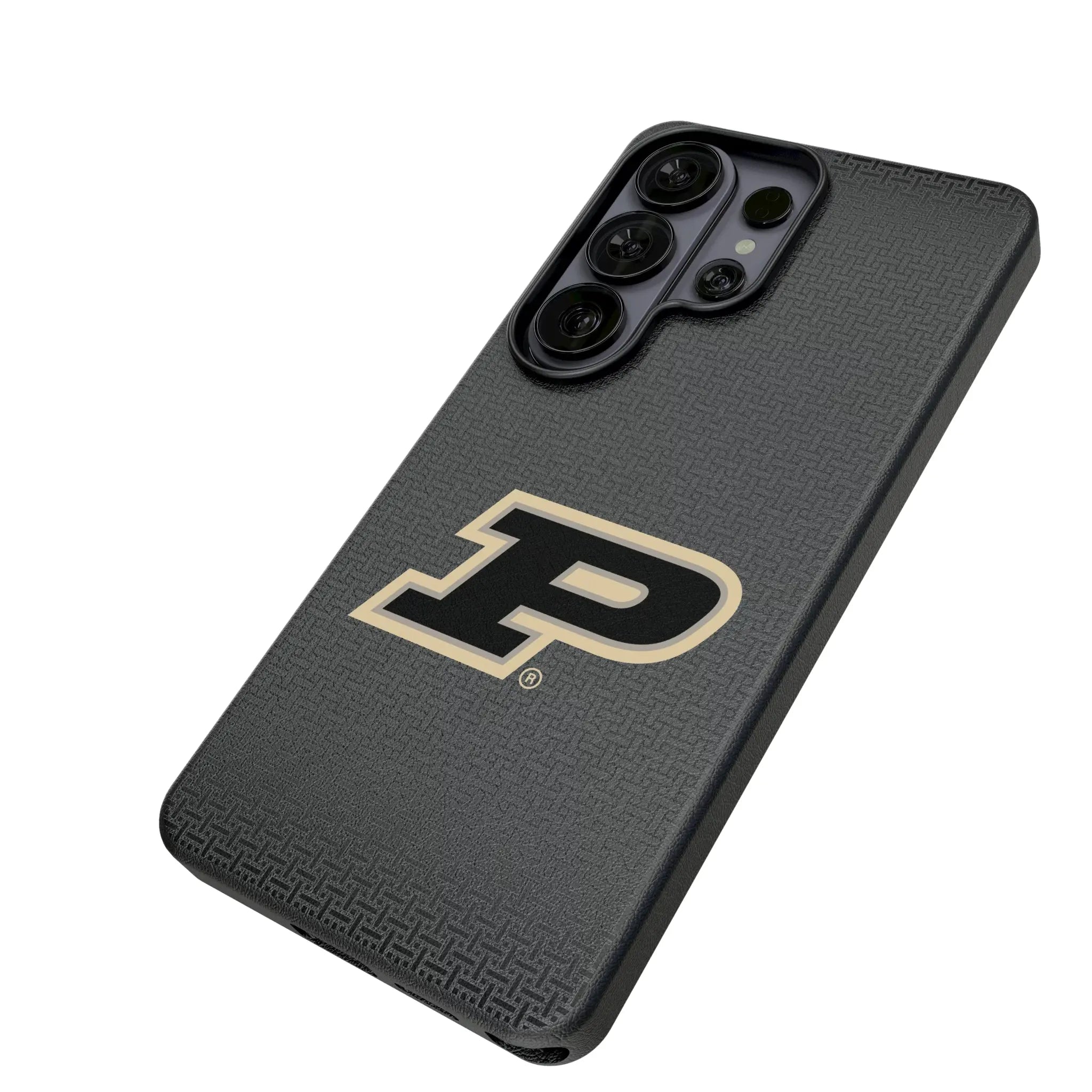 Purdue University Boilermakers Linen Galaxy MagSafe Compatible Phone Case for Samsung Galaxy - Isometric View#Device_Galaxy S26 Ultra