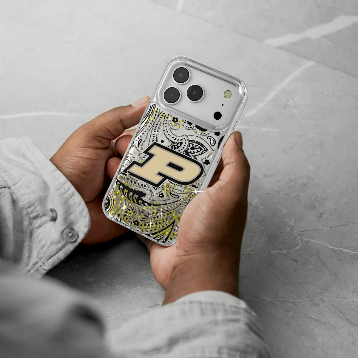 Purdue University Boilermakers Paisley iPhone Glitter Phone Case for Apple iPhone - Lifestyle#Device_iPhone 18 Pro