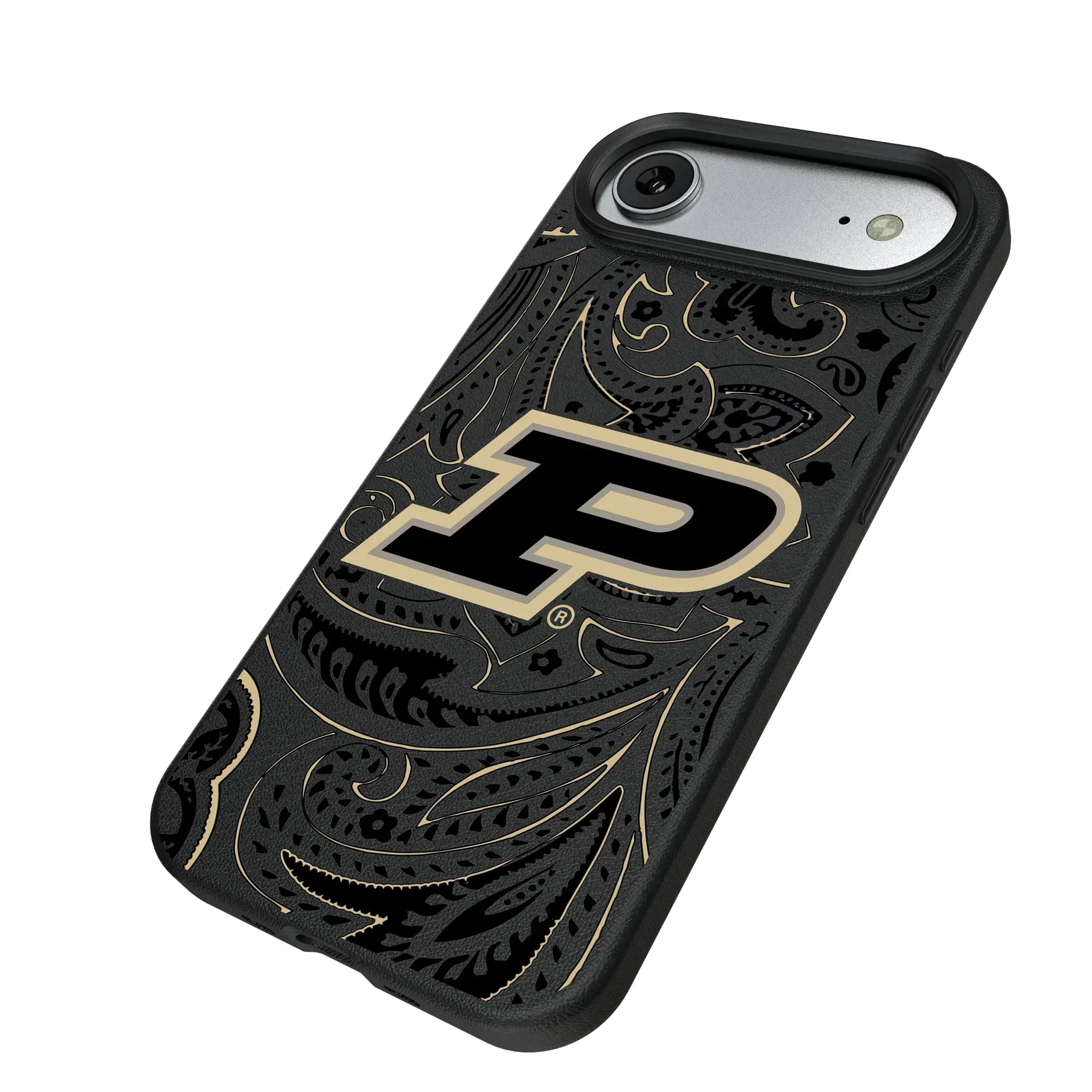 Purdue University Boilermakers Paisley iPhone MagSafe Compatible Phone Case for Apple iPhone - Isometric View#Device_iPhone Air
