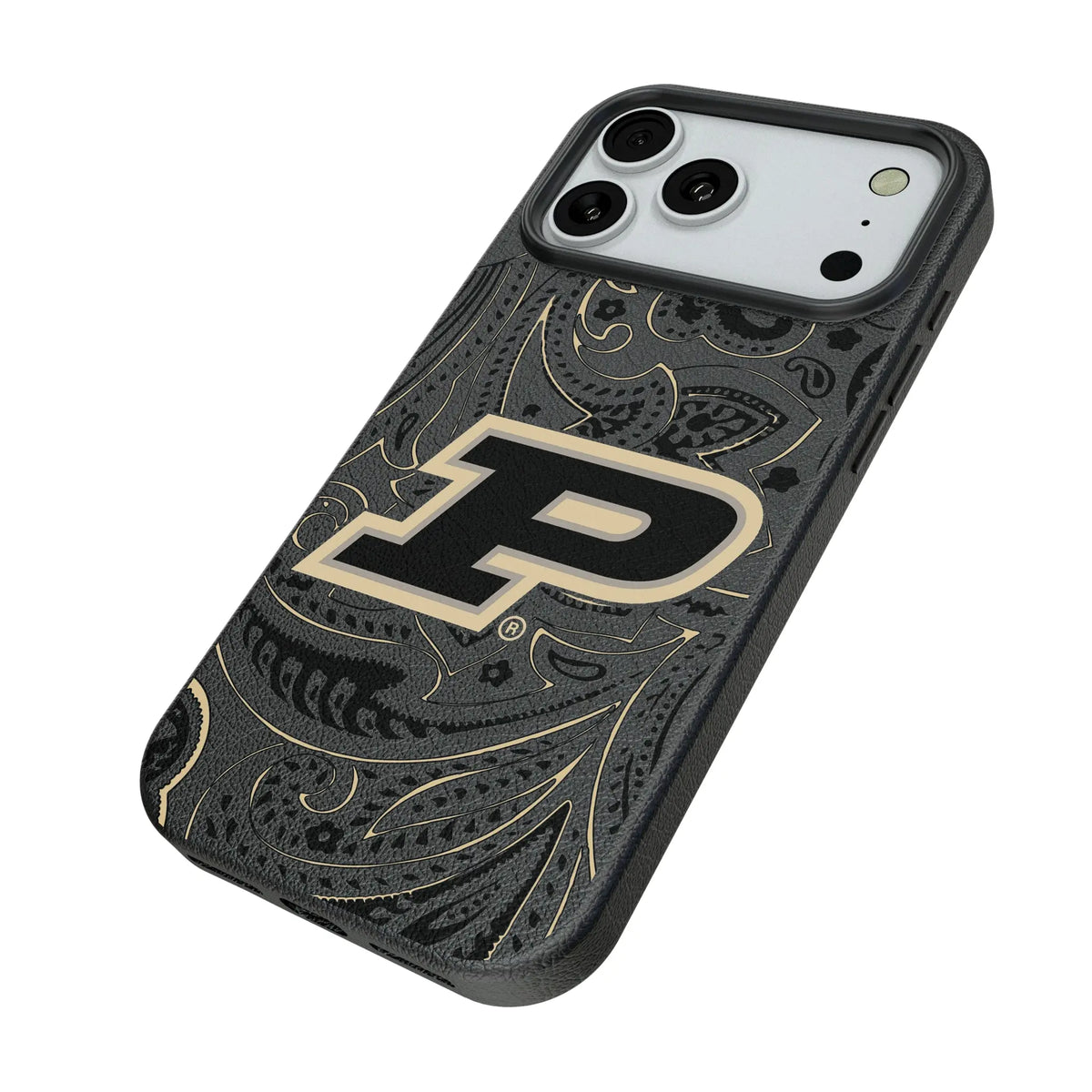 Purdue University Boilermakers Paisley iPhone MagSafe Compatible Phone Case for Apple iPhone - Isometric View#Device_iPhone 18 Pro Max