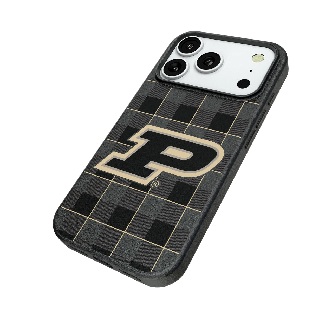 Purdue University Boilermakers Plaid iPhone MagSafe Compatible Phone Case for Apple iPhone - Isometric View#Device_iPhone 18 Pro