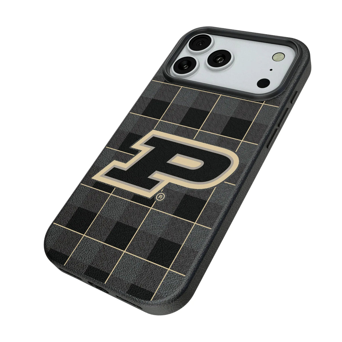 Purdue University Boilermakers Plaid iPhone MagSafe Compatible Phone Case for Apple iPhone - Isometric View#Device_iPhone 18 Pro Max