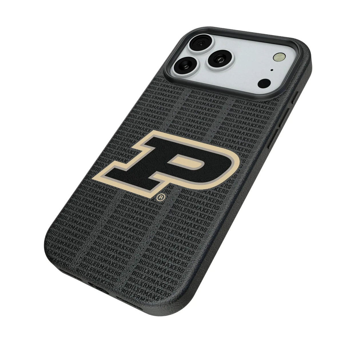 Purdue University Boilermakers Text Backdrop iPhone MagSafe Compatible Phone Case for Apple iPhone - Isometric View#Device_iPhone 18 Pro Max