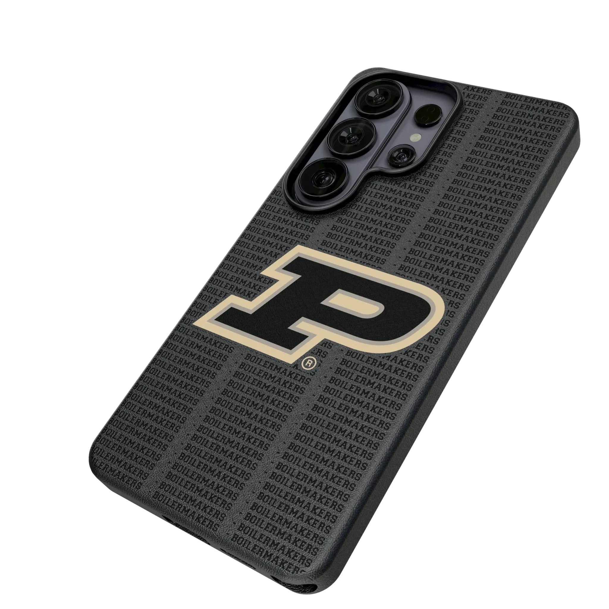 Purdue University Boilermakers Text Backdrop Galaxy MagSafe Compatible Phone Case for Samsung Galaxy - Isometric View#Device_Galaxy S26 Ultra