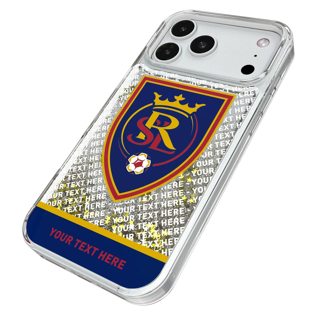 Real Salt Lake Personalized EndZone Plus iPhone Glitter Phone Case for Apple iPhone - Isometric View#Device_iPhone 18 Pro Max