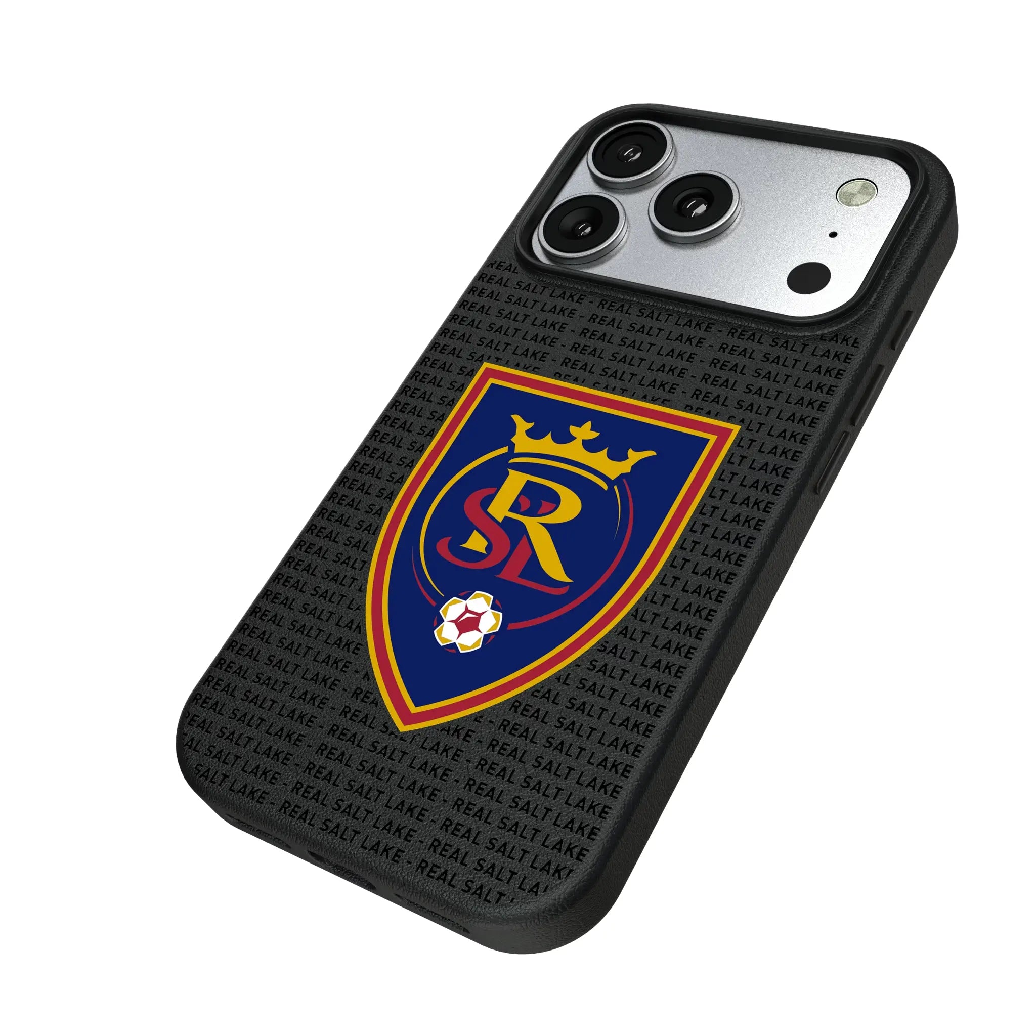 Real Salt Lake Text Backdrop iPhone MagSafe Compatible Phone Case for Apple iPhone - Isometric View#Device_iPhone 17 Pro