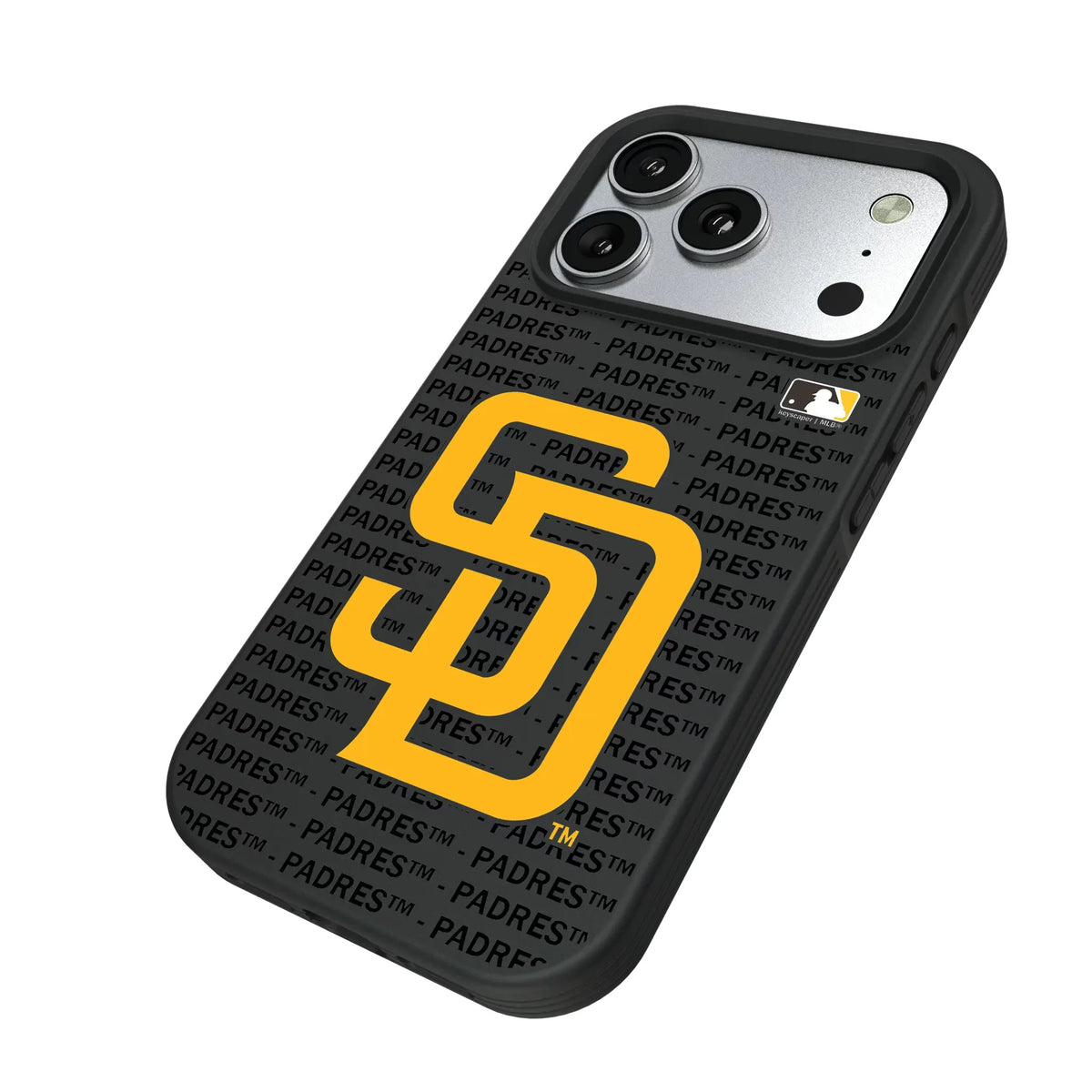 San Diego Padres Text Backdrop iPhone Bump Phone Case for Apple iPhone - Isometric View#Device_iPhone 17 Pro
