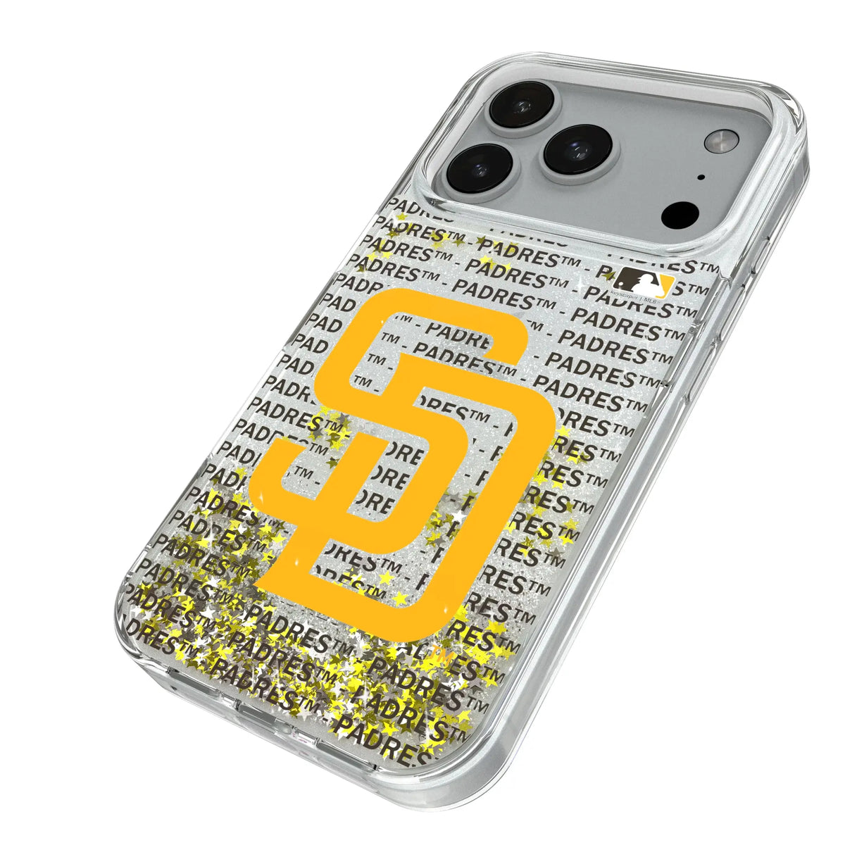 San Diego Padres Text Backdrop iPhone Glitter Phone Case for Apple iPhone - Isometric View#Device_iPhone 18 Pro