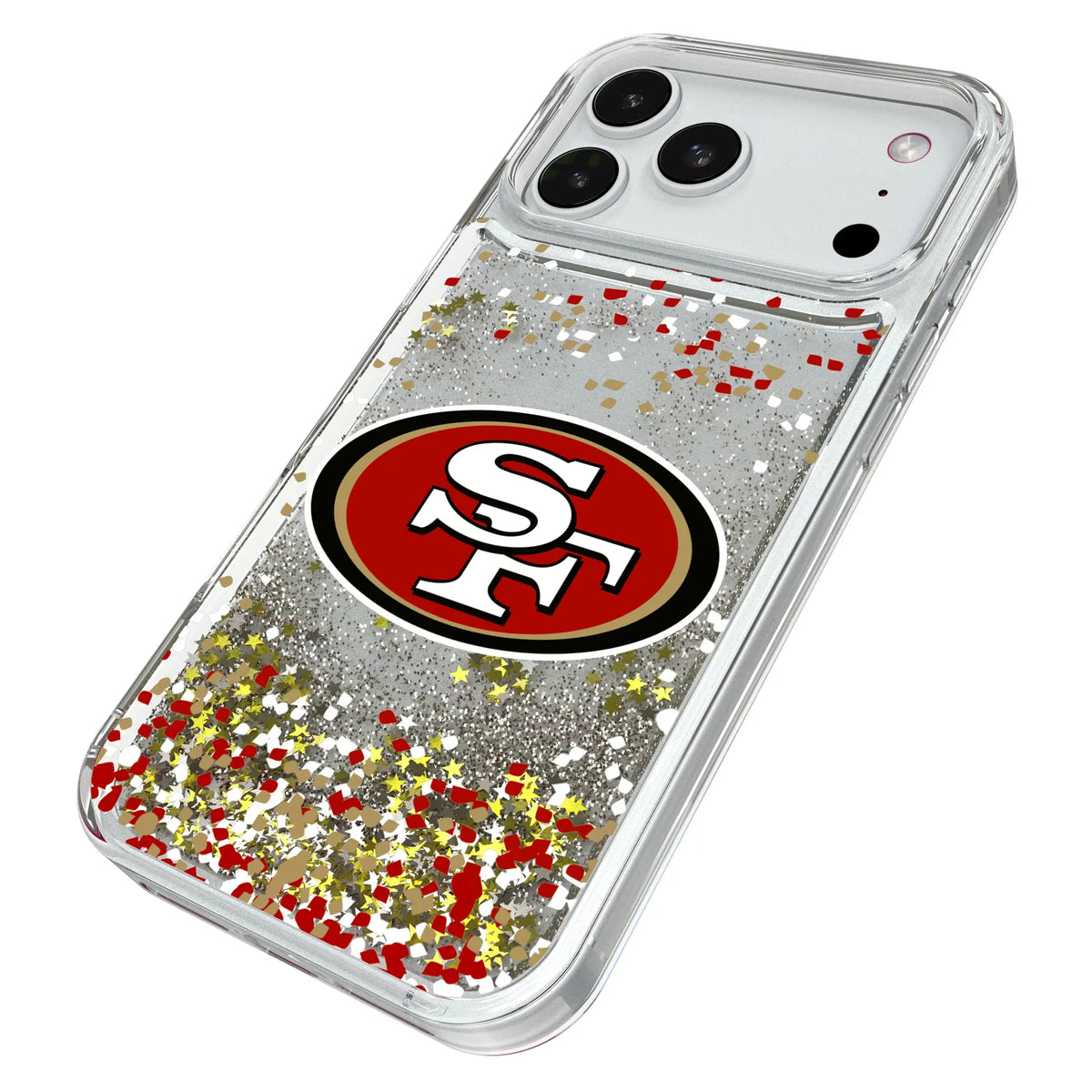 San Francisco 49ers Confetti iPhone Glitter Phone Case for Apple iPhone - Isometric View#Device_iPhone 18 Pro Max