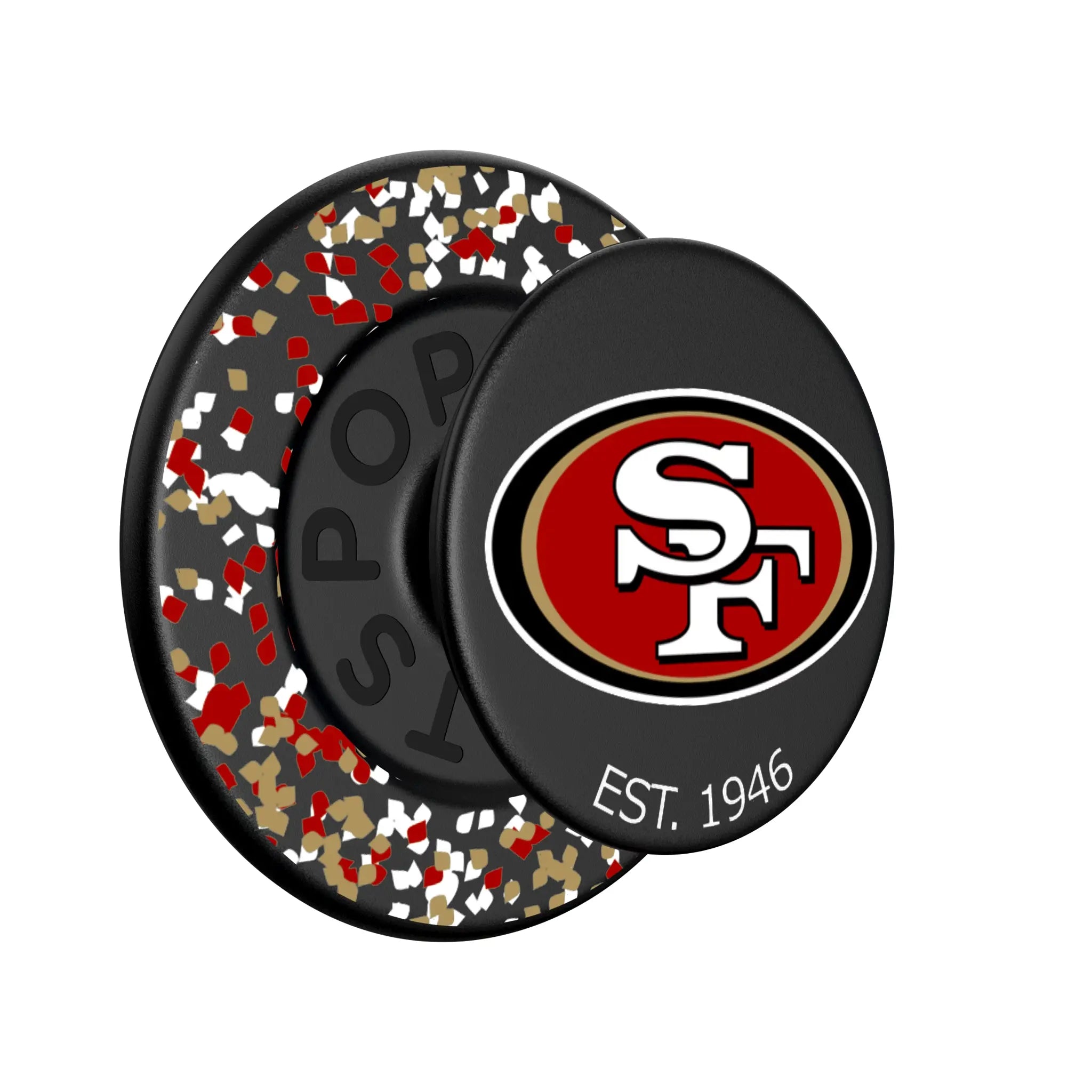 San Francisco 49ers Confetti Popsockets Round Magnetic - Isometric View