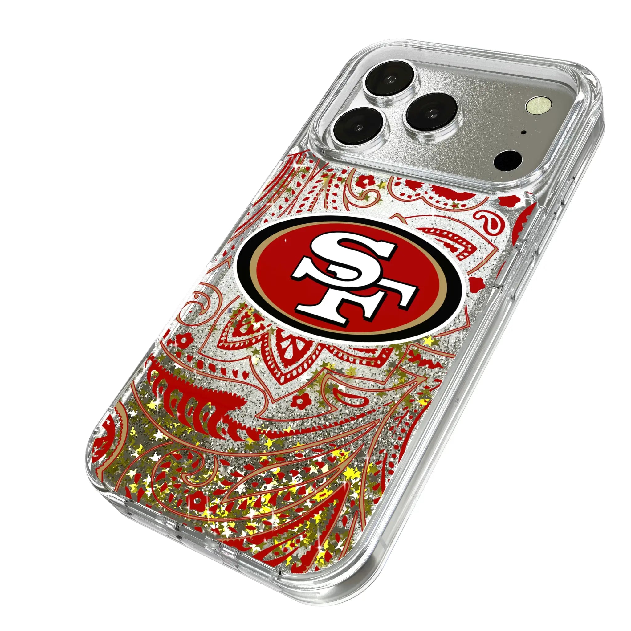 San Francisco 49ers Paisley iPhone Glitter Phone Case for Apple iPhone - Isometric View