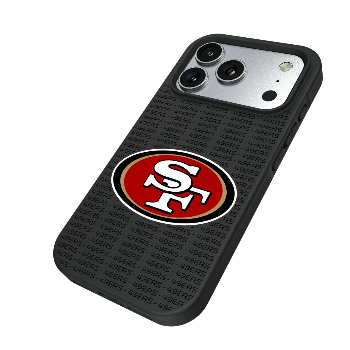 San Francisco 49ers Text Backdrop iPhone Bump Phone Case for Apple iPhone - Isometric View#Device_iPhone 17 Pro