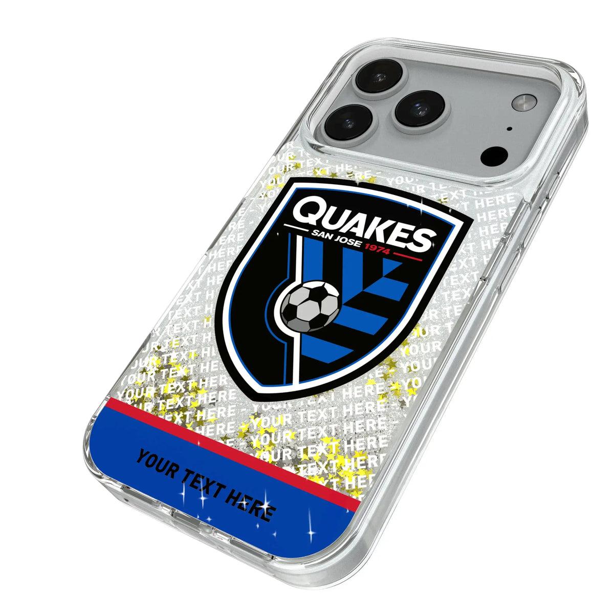 San Jose Earthquakes Personalized EndZone Plus iPhone Glitter Phone Case for Apple iPhone - Isometric View#Device_iPhone 18 Pro