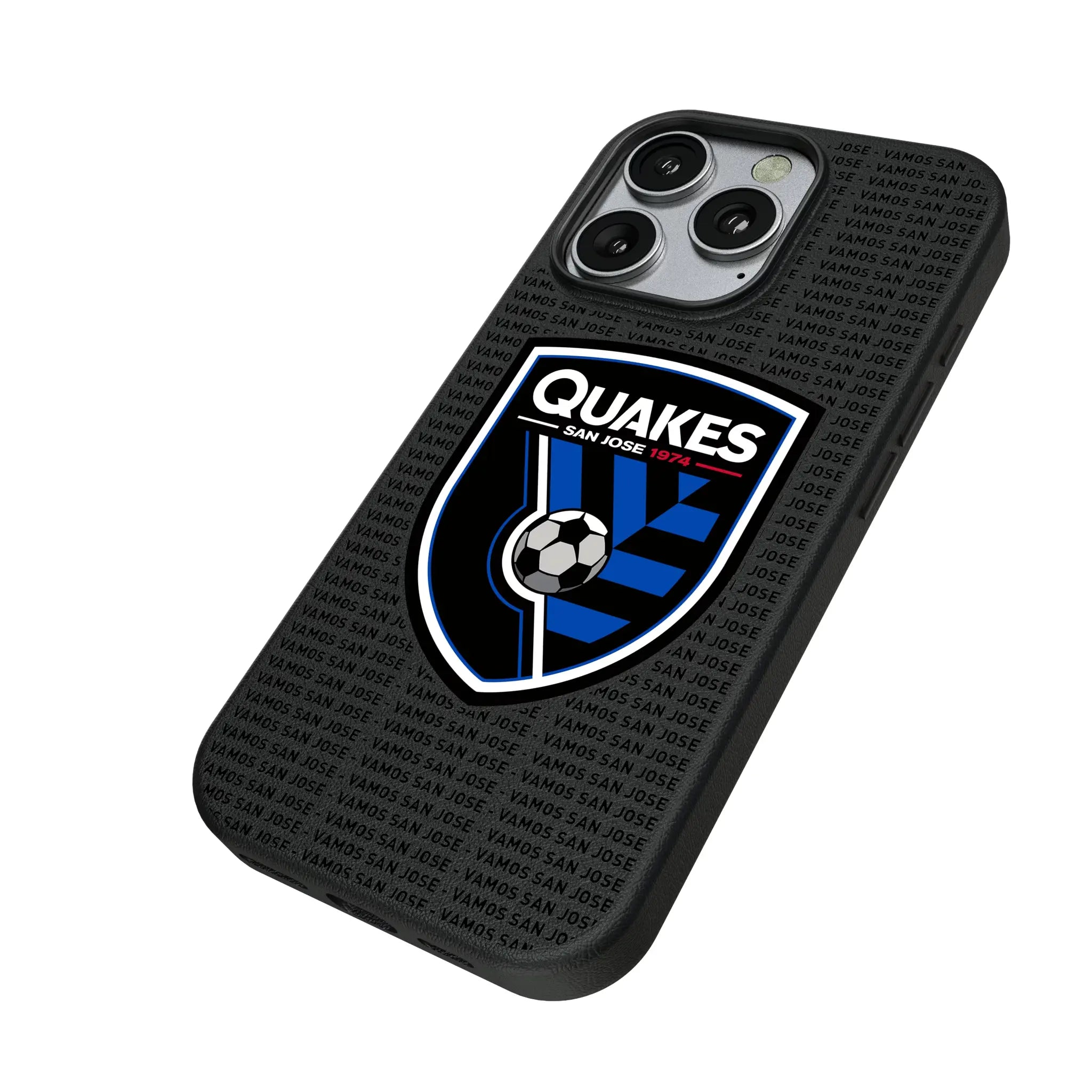 San Jose Earthquakes Text Backdrop iPhone MagSafe Compatible Phone Case for Apple iPhone - Isometric View