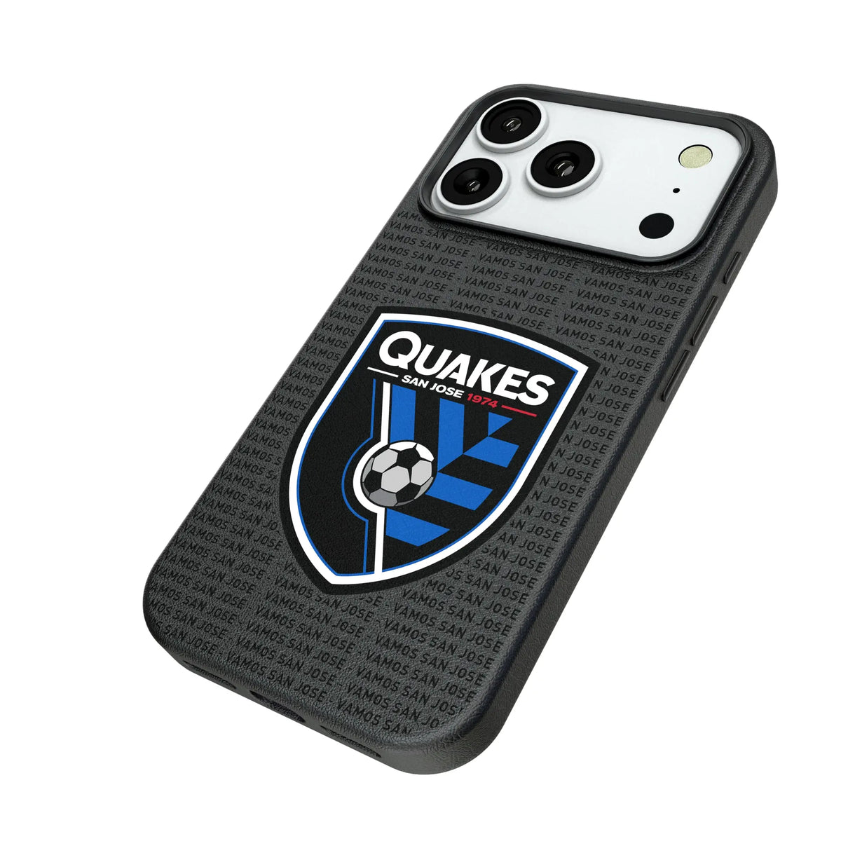 San Jose Earthquakes Text Backdrop iPhone MagSafe Compatible Phone Case for Apple iPhone - Isometric View#Device_iPhone 18 Pro