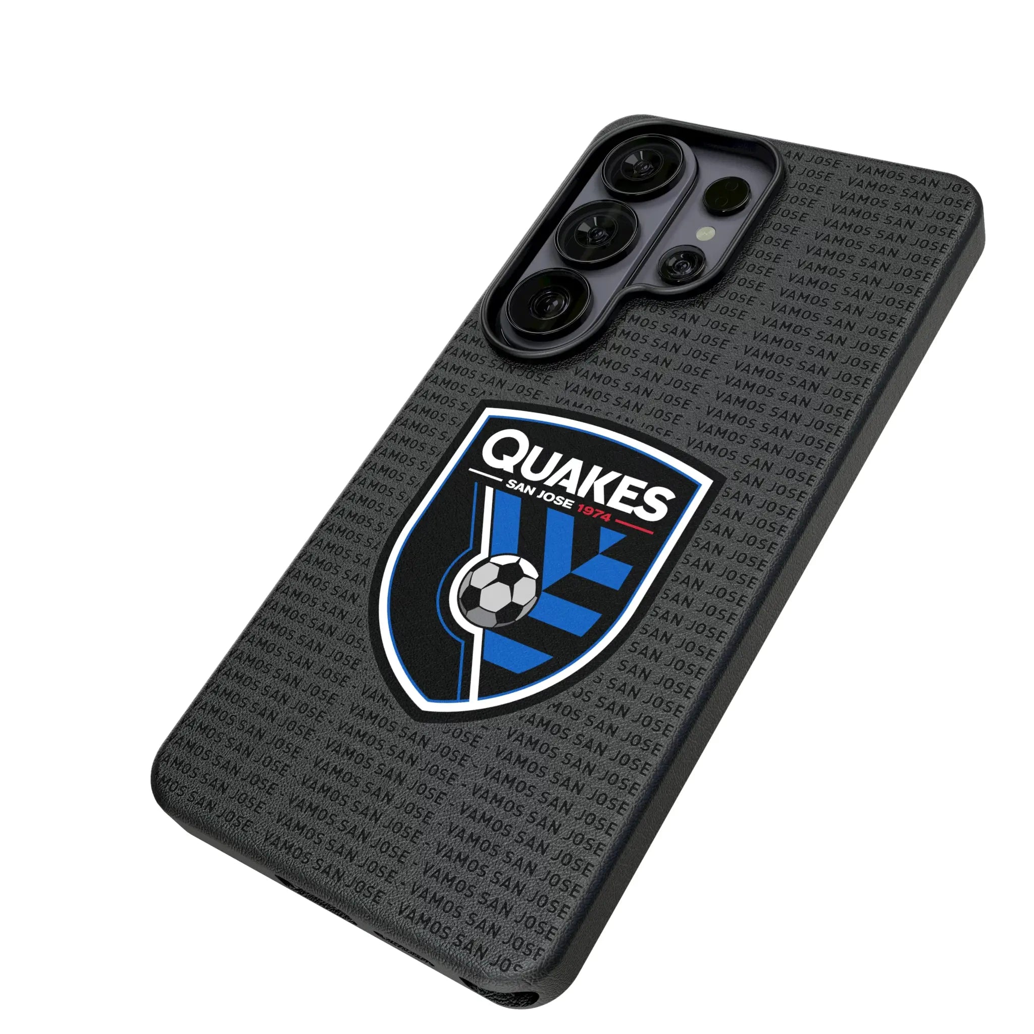San Jose Earthquakes Text Backdrop Galaxy MagSafe Compatible Phone Case for Samsung Galaxy - Isometric View#Device_Galaxy S26 Ultra