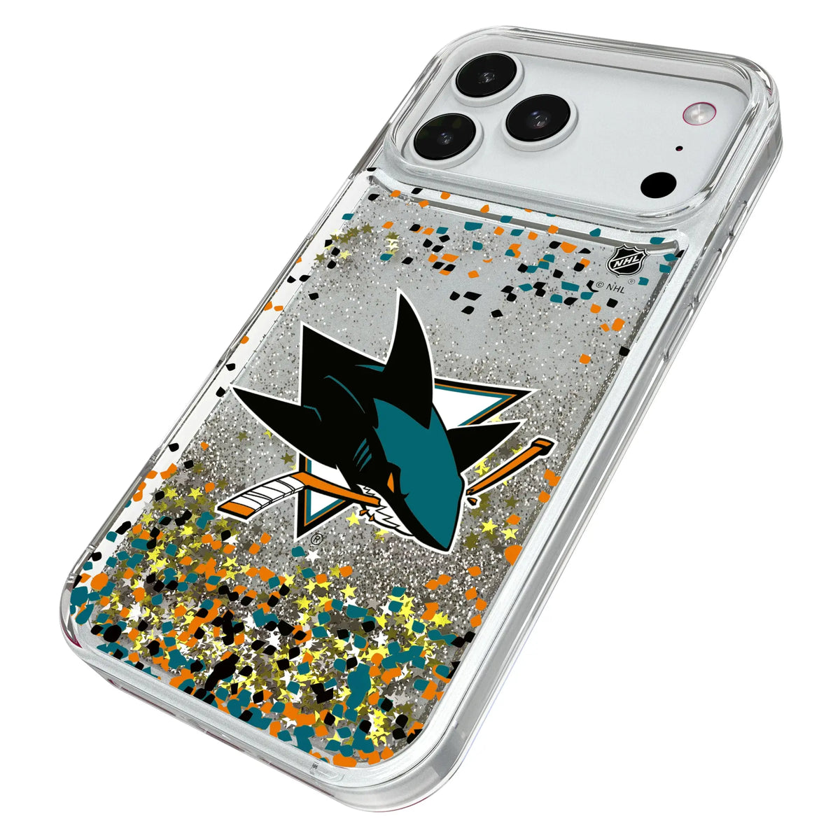 San Jose Sharks Confetti iPhone Glitter Phone Case for Apple iPhone - Isometric View#Device_iPhone 18 Pro Max