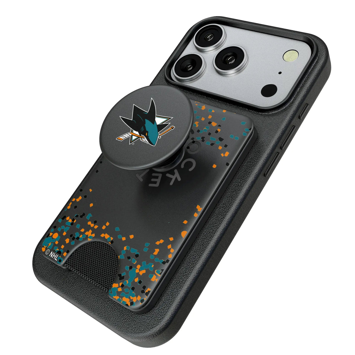 San Jose Sharks Confetti Popsockets Wallet Magnetic - Isometric View