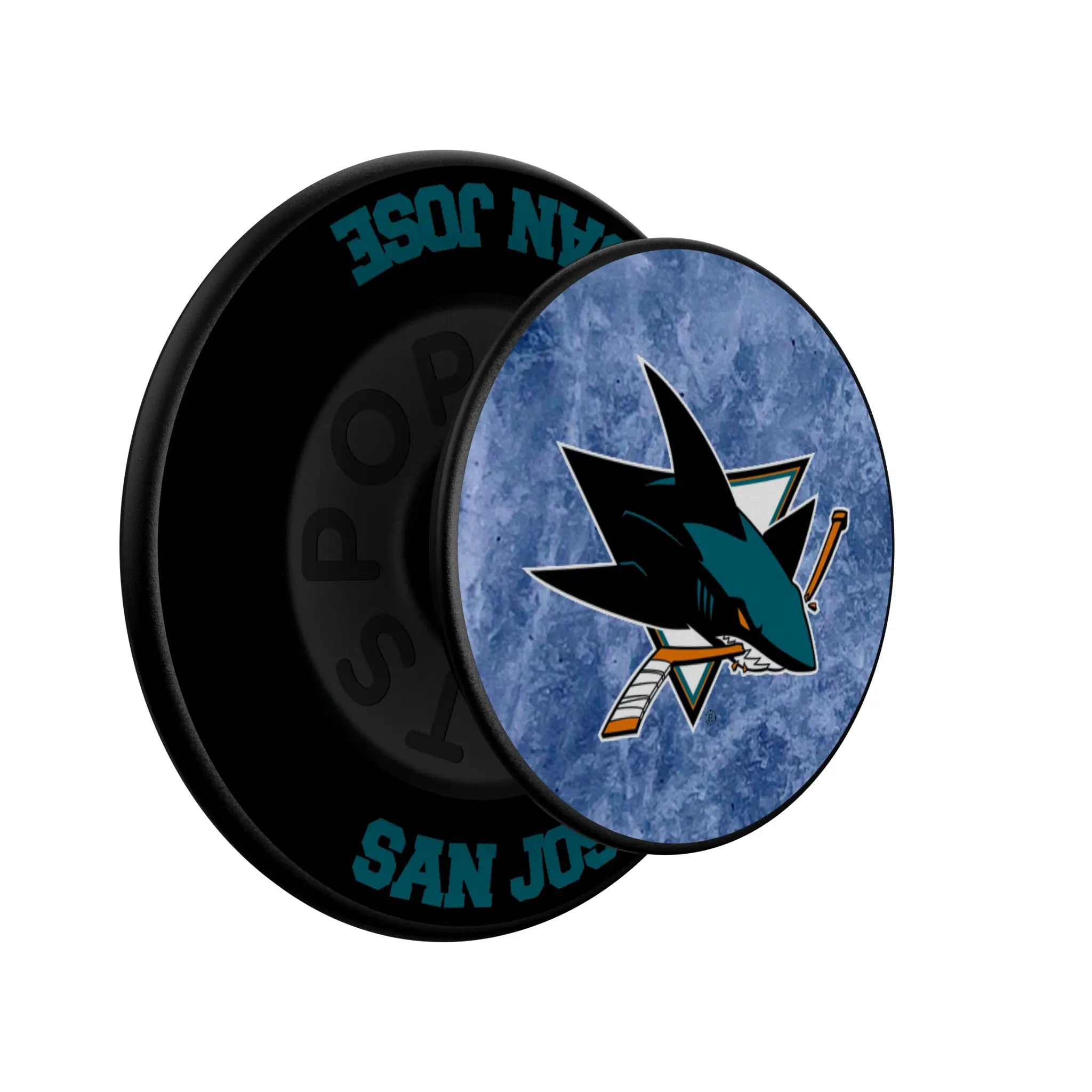 San Jose Sharks Ice Wordmark Popsockets Round Magnetic - Isometric View