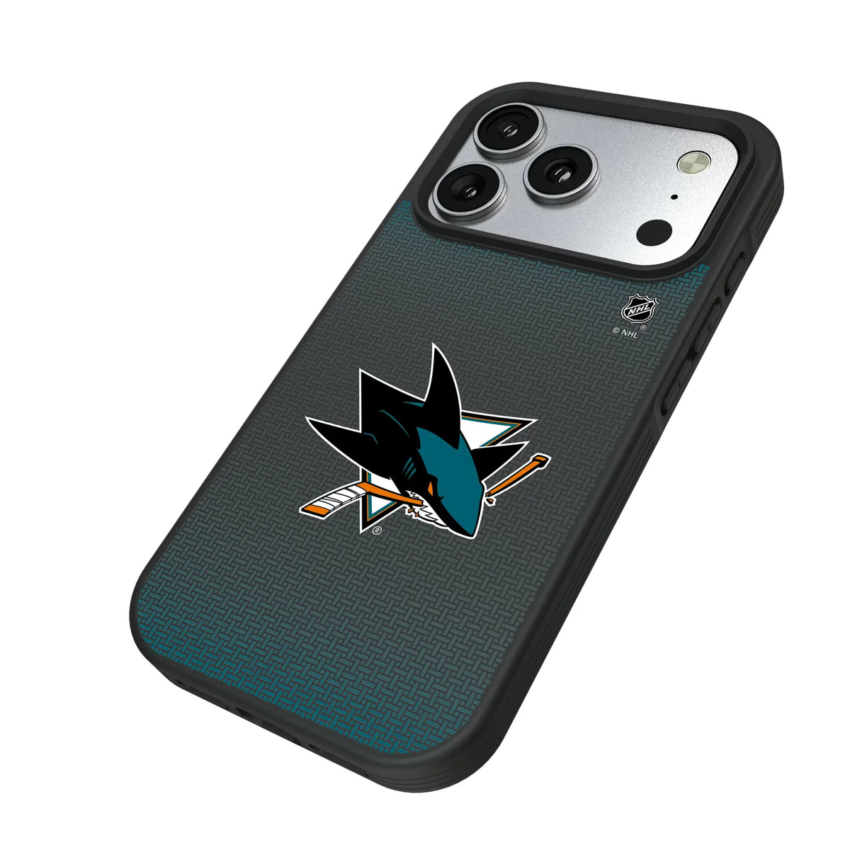 San Jose Sharks Linen iPhone Bump Phone Case for Apple iPhone - Isometric View#Device_iPhone 17 Pro