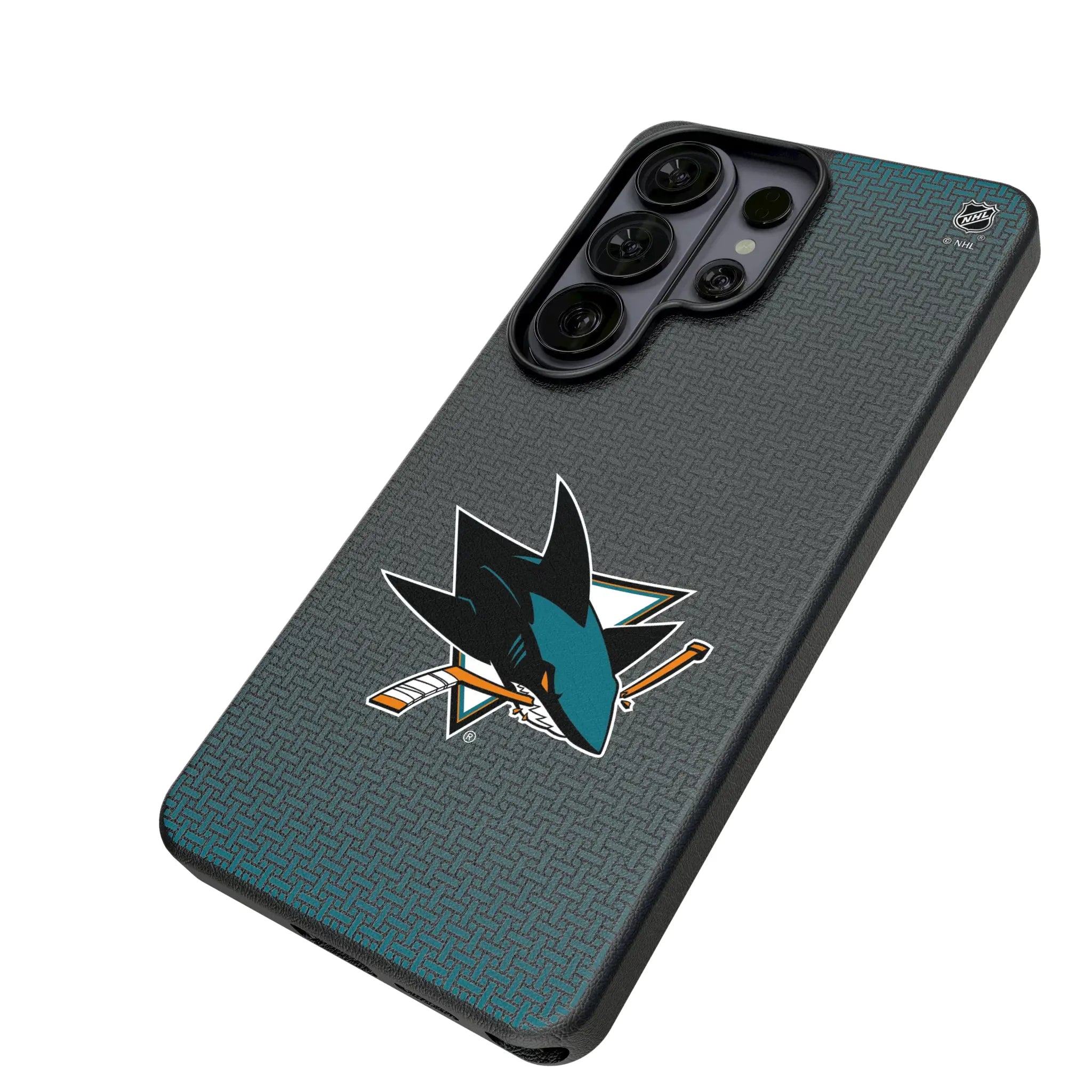 San Jose Sharks Linen Galaxy MagSafe Compatible Phone Case for Samsung Galaxy - Isometric View#Device_Galaxy S26 Ultra
