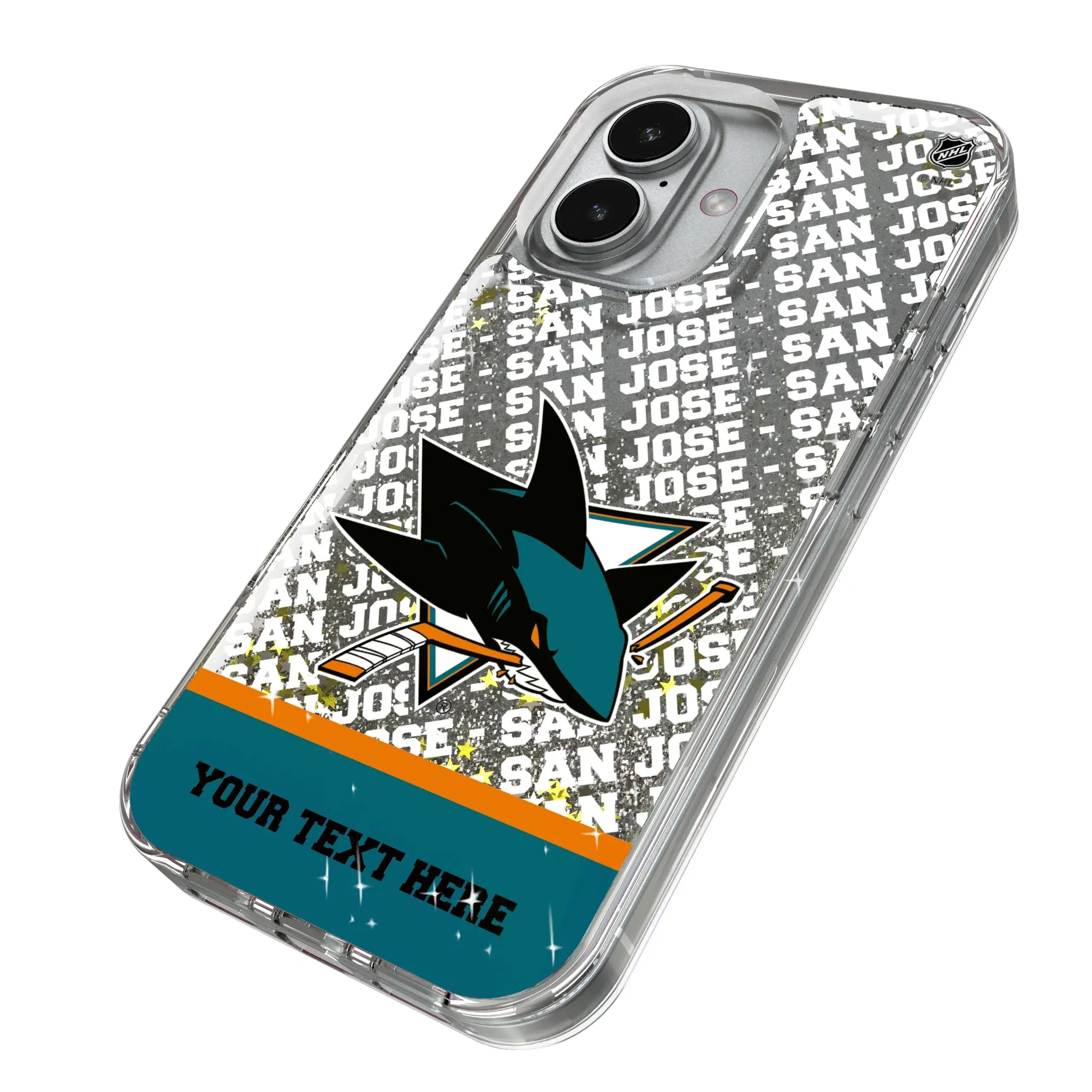 San Jose Sharks Personalized EndZone Plus iPhone Glitter Phone Case for Apple iPhone - Isometric View