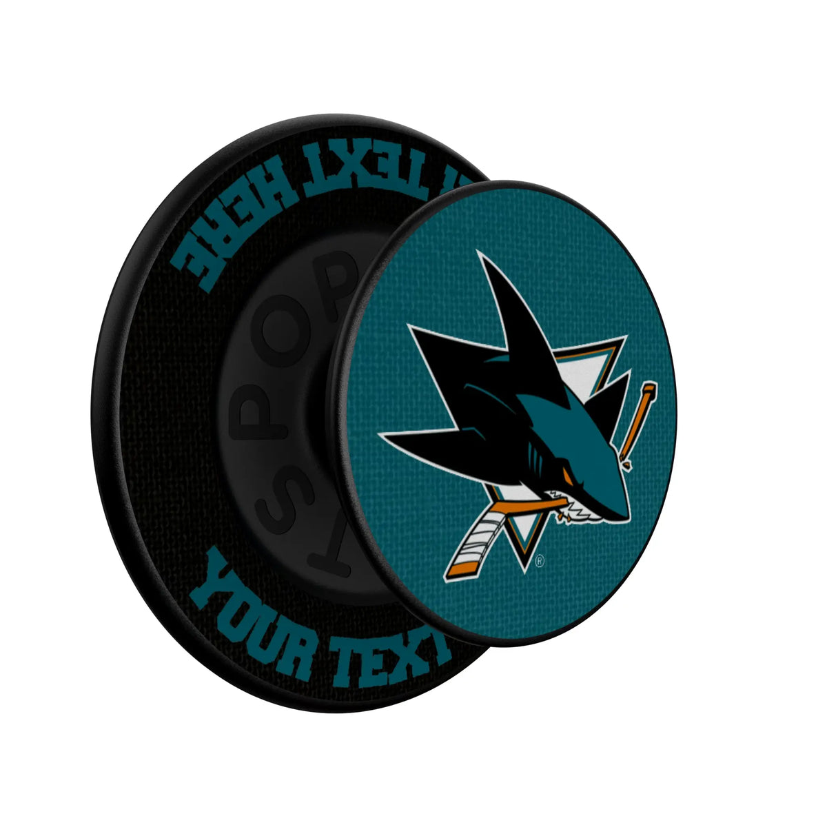 San Jose Sharks Personalized Endzone Solid Popsockets Round Magnetic - Isometric View