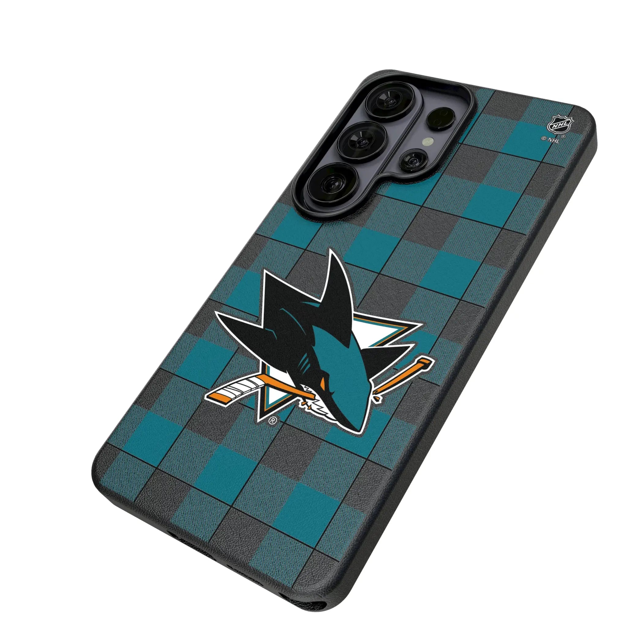 San Jose Sharks Plaid Galaxy MagSafe Compatible Phone Case for Samsung Galaxy - Isometric View#Device_Galaxy S26 Ultra