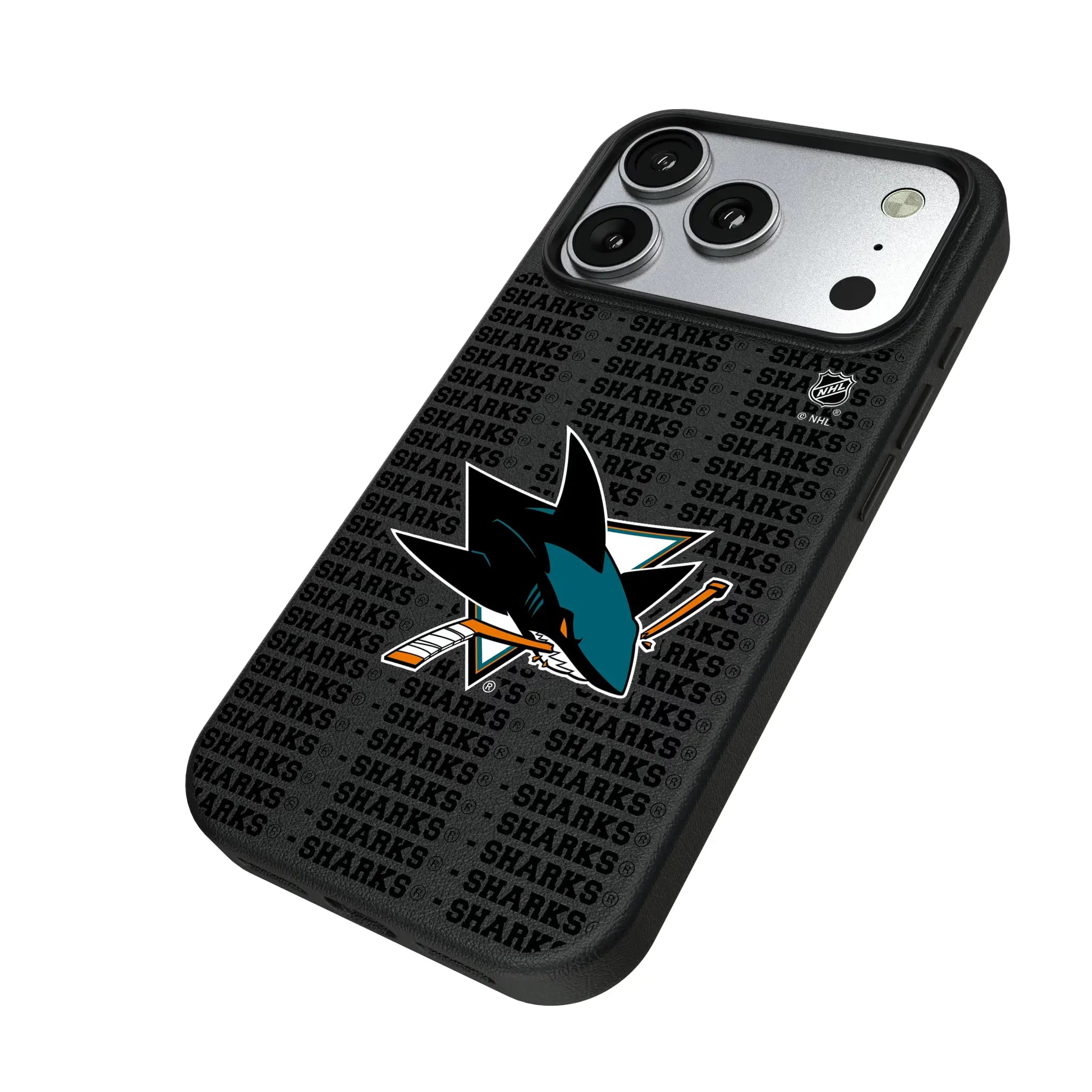 San Jose Sharks Text Backdrop iPhone MagSafe Compatible Phone Case for Apple iPhone - Isometric View#Device_iPhone 17 Pro