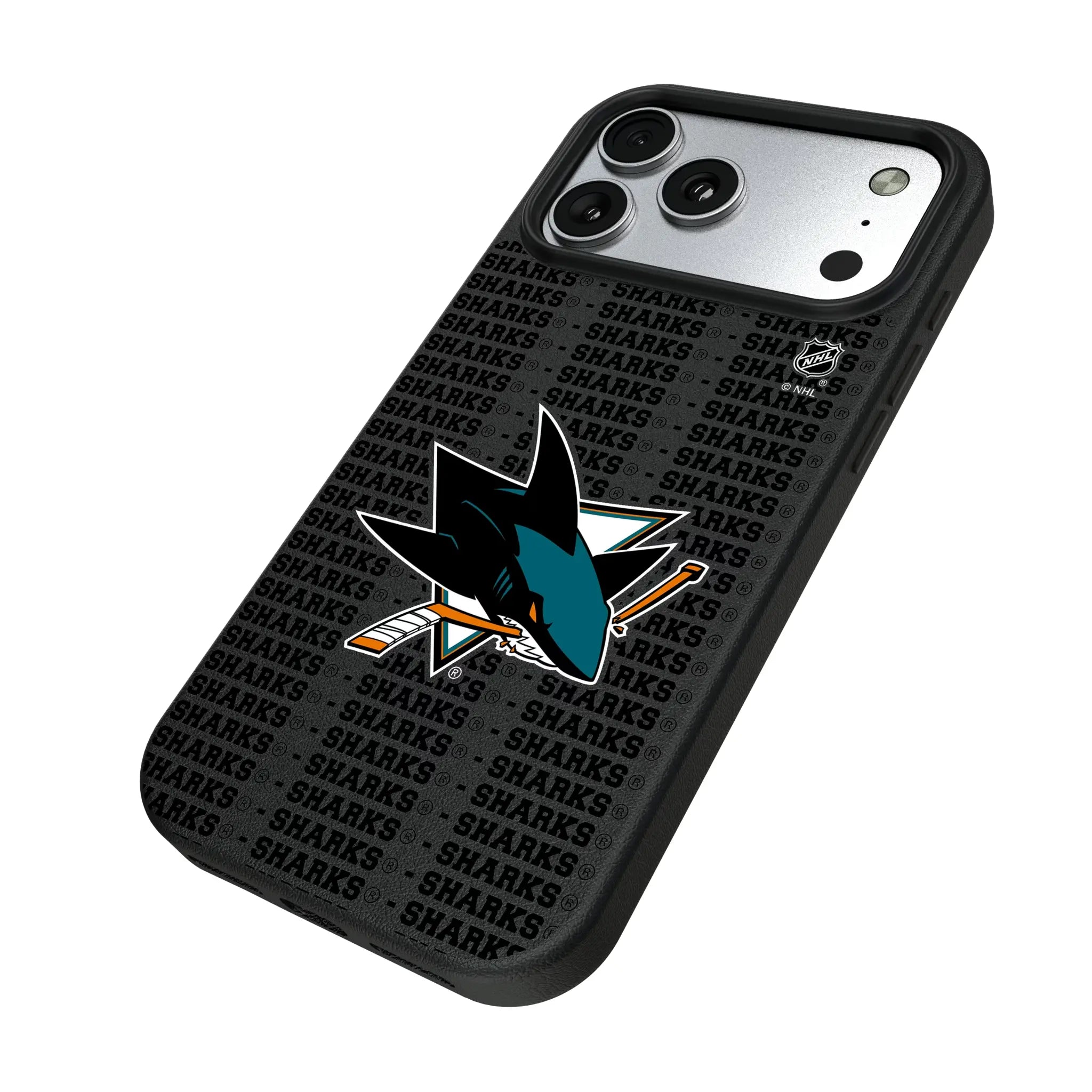 San Jose Sharks Text Backdrop iPhone MagSafe Compatible Phone Case for Apple iPhone - Isometric View#Device_iPhone 17 Pro Max