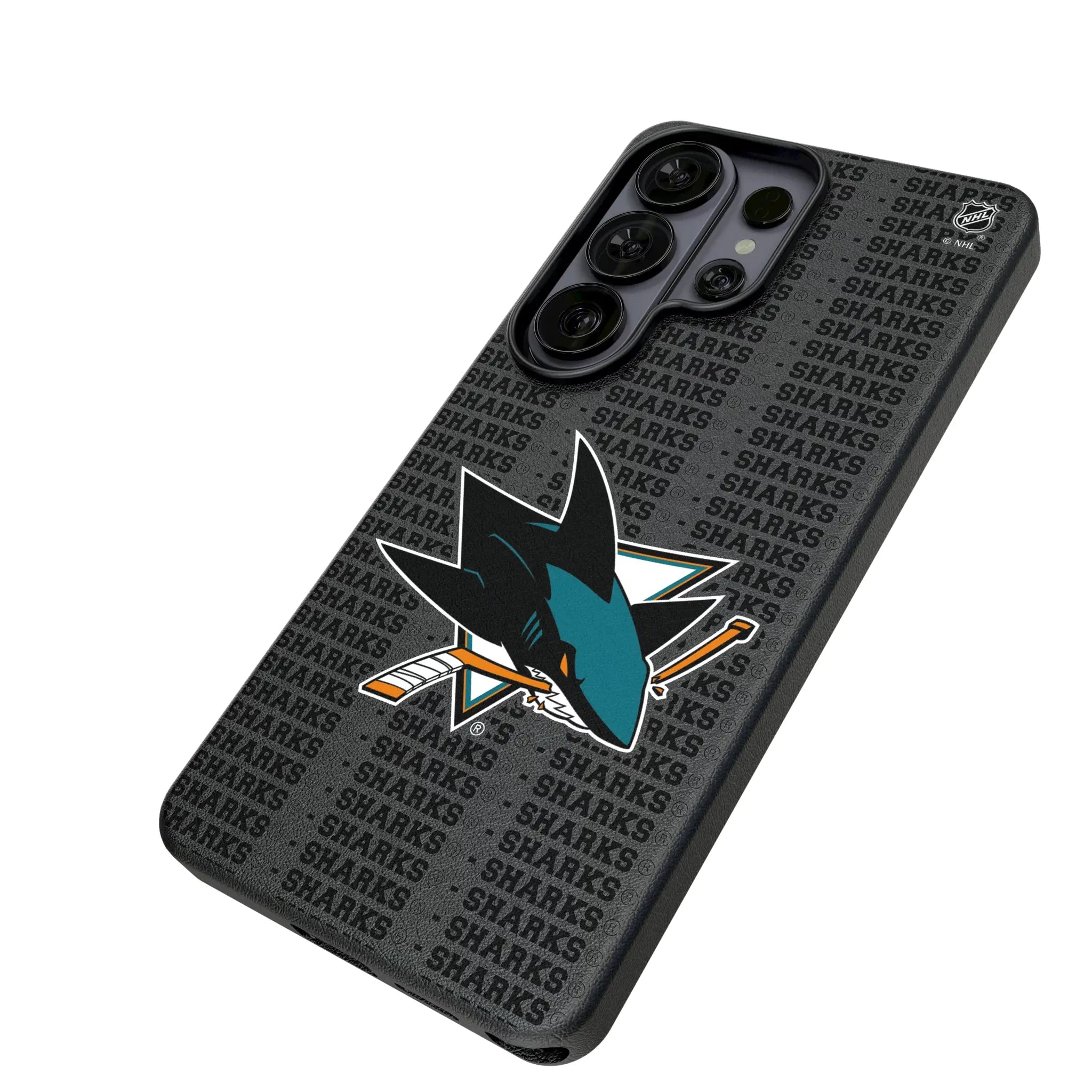 San Jose Sharks Text Backdrop Galaxy MagSafe Compatible Phone Case for Samsung Galaxy - Isometric View#Device_Galaxy S26 Ultra