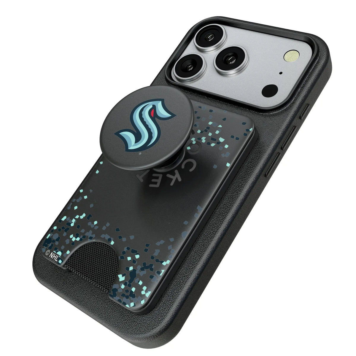 Seattle Kraken Confetti Popsockets Wallet Magnetic - Isometric View