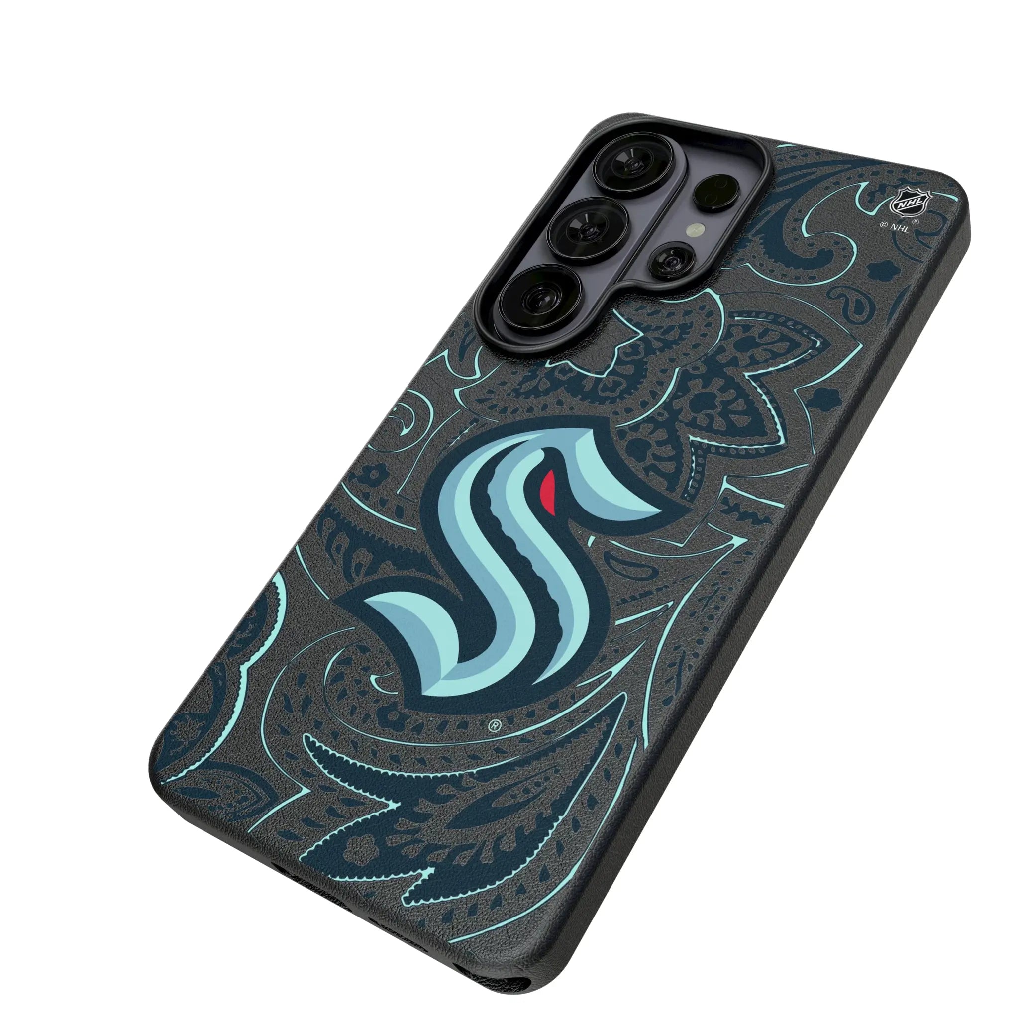 Seattle Kraken Paisley Galaxy MagSafe Compatible Phone Case for Samsung Galaxy - Isometric View#Device_Galaxy S26 Ultra