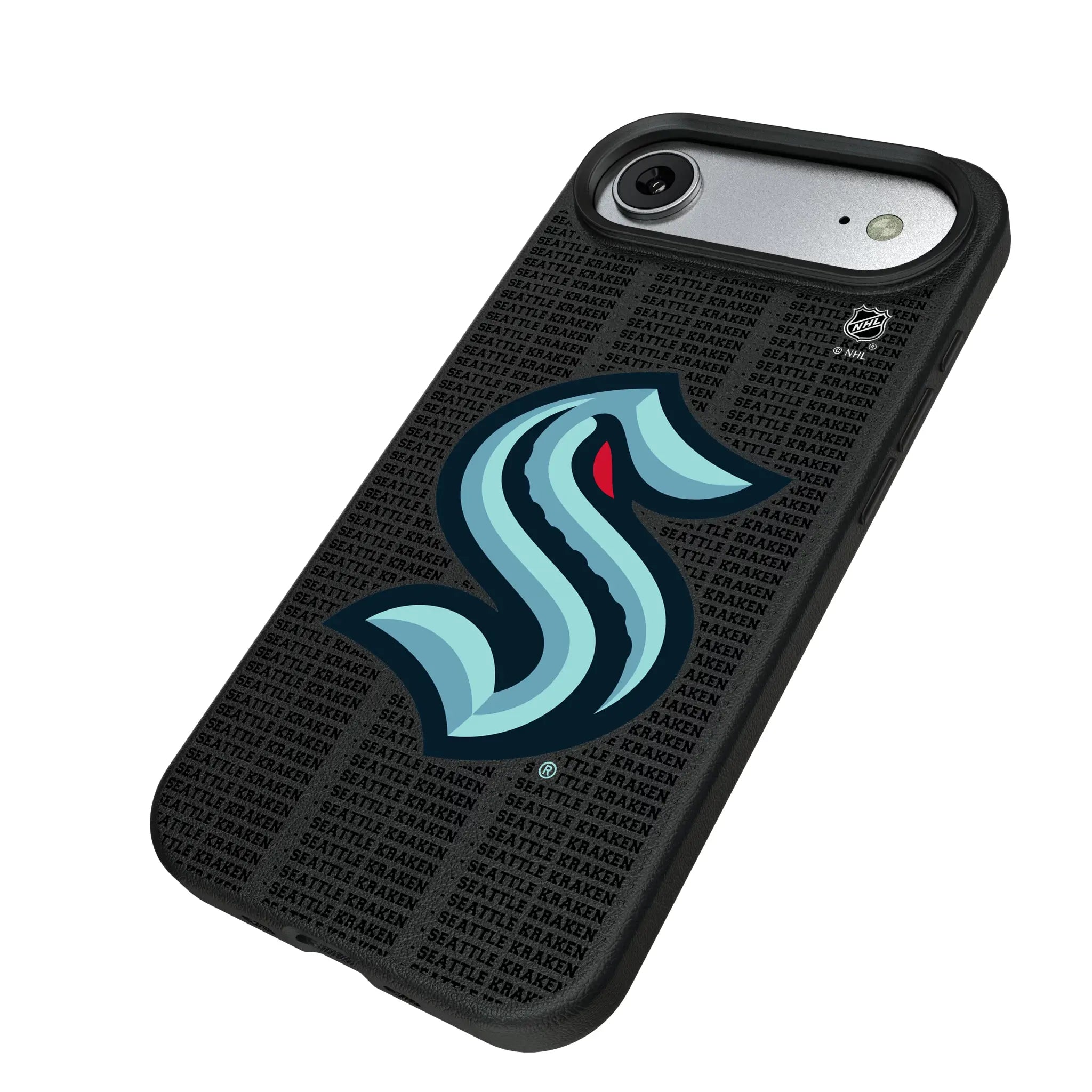 Seattle Kraken Text Backdrop iPhone MagSafe Compatible Phone Case for Apple iPhone - Isometric View#Device_iPhone Air