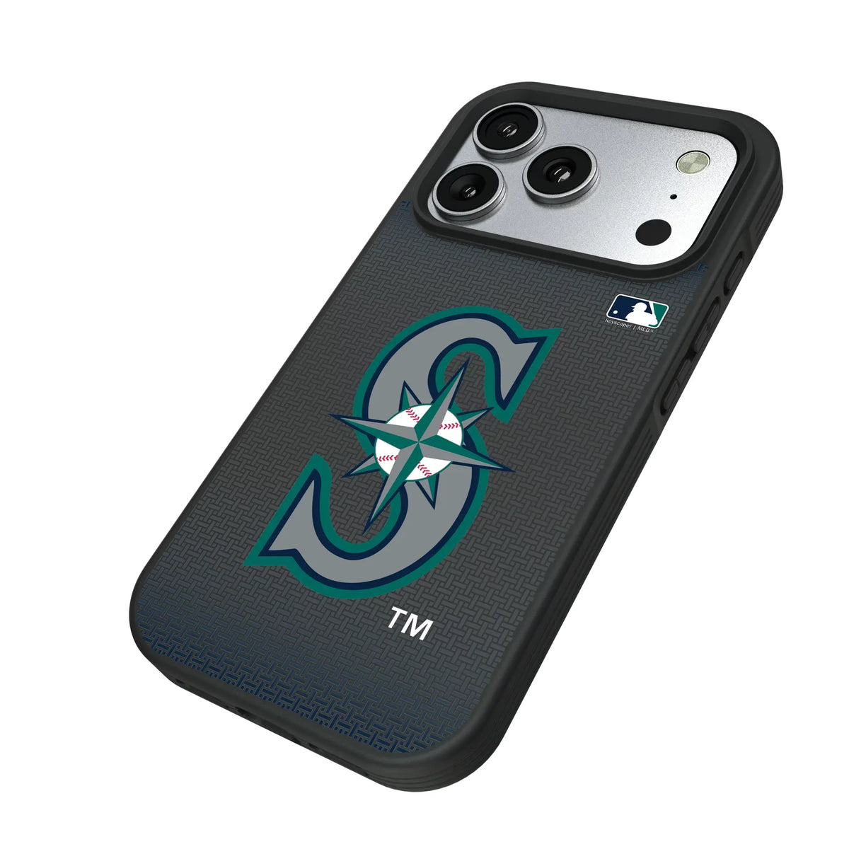 Seattle Mariners Linen iPhone Bump Phone Case for Apple iPhone - Isometric View#Device_iPhone 17 Pro