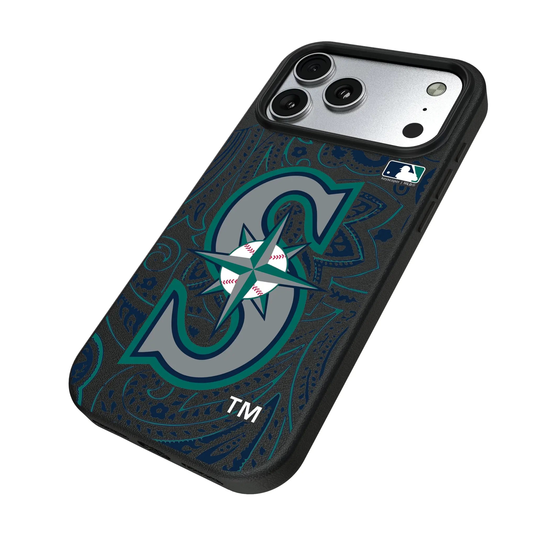 Seattle Mariners Paisley iPhone MagSafe Compatible Phone Case for Apple iPhone - Isometric View#Device_iPhone 17 Pro Max