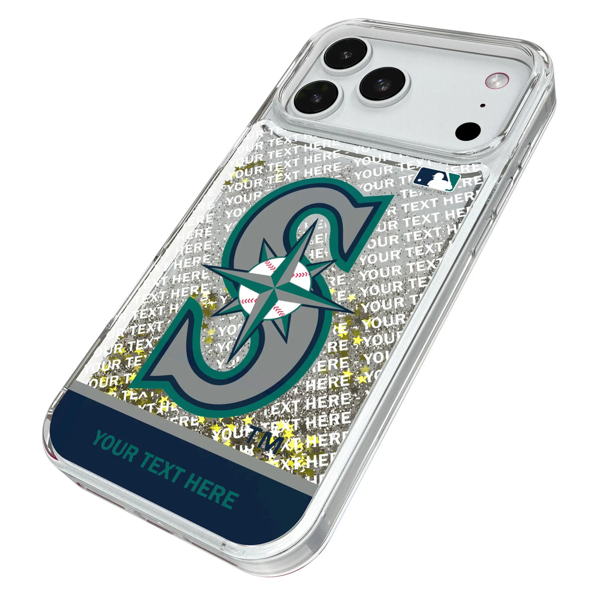 Seattle Mariners Personalized EndZone Plus iPhone Glitter Phone Case for Apple iPhone - Isometric View#Device_iPhone 18 Pro Max