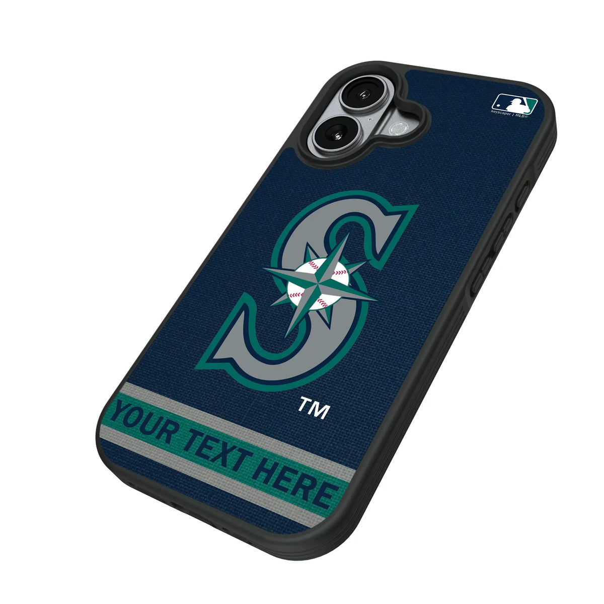 Seattle Mariners Personalized Stripe iPhone Bump Phone Case for Apple iPhone - Isometric View#Device_iPhone 17