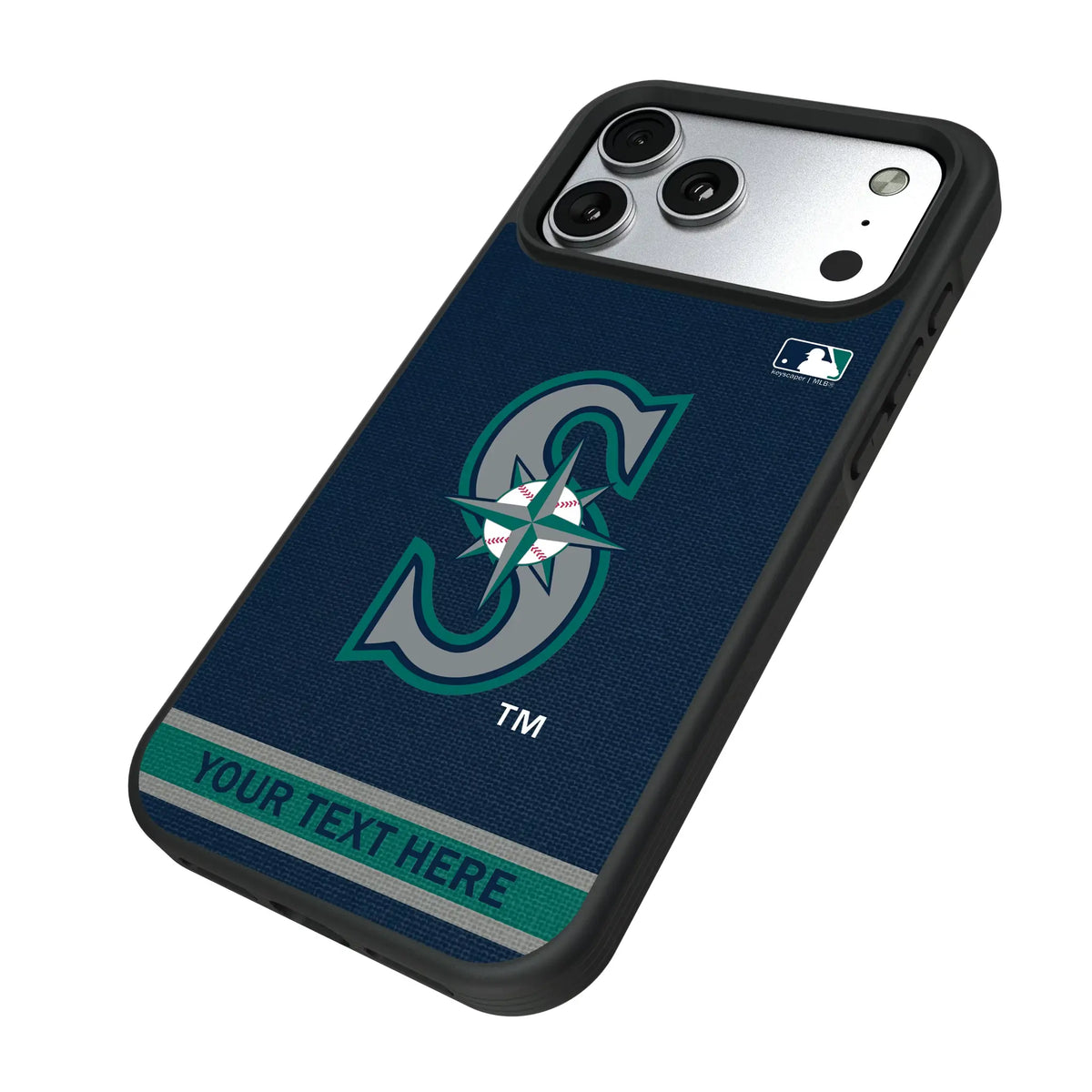 Seattle Mariners Personalized Stripe iPhone Bump Phone Case for Apple iPhone - Isometric View#Device_iPhone 17 Pro Max