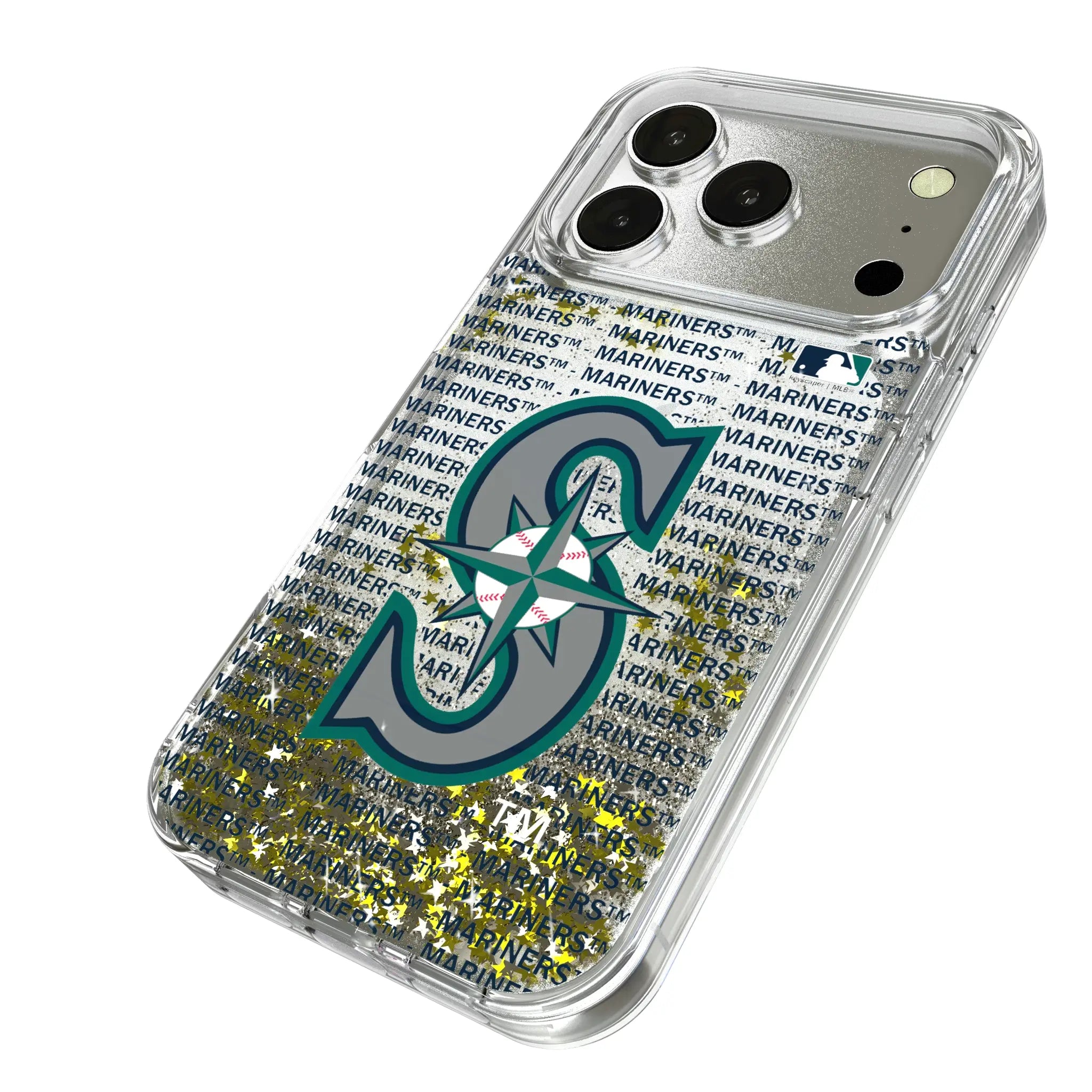 Seattle Mariners Text Backdrop iPhone Glitter Phone Case for Apple iPhone - Isometric View