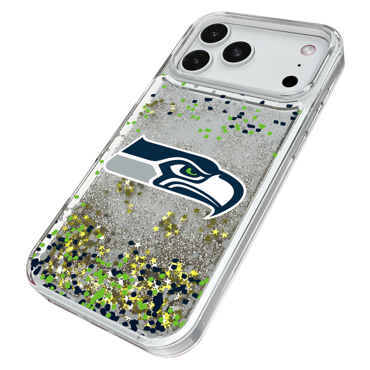 Seattle Seahawks Confetti iPhone Glitter Phone Case for Apple iPhone - Isometric View#Device_iPhone 18 Pro Max