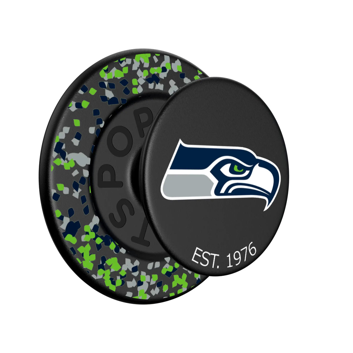 Seattle Seahawks Confetti Popsockets Round Magnetic - Isometric View