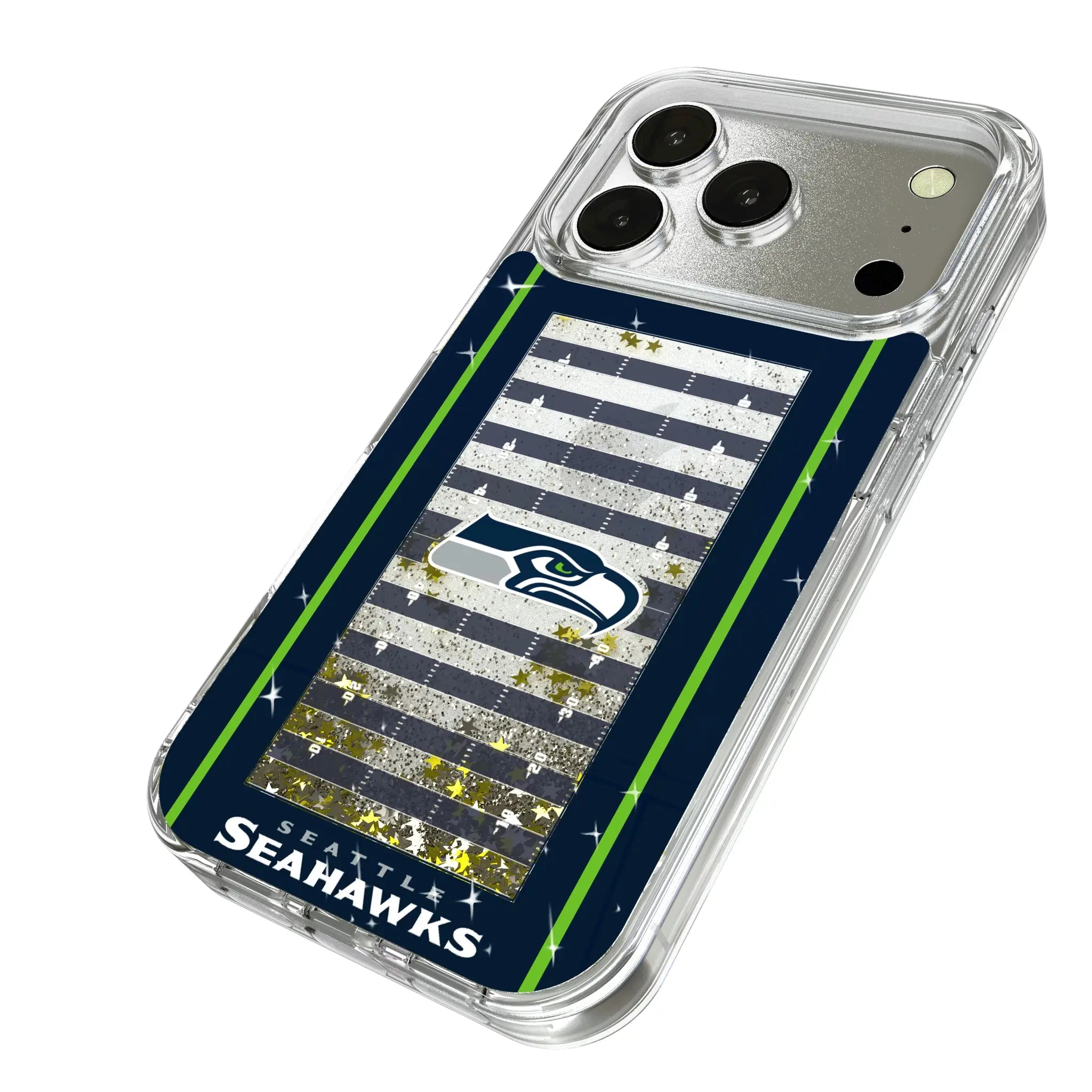 Seattle Seahawks Field iPhone Glitter Phone Case for Apple iPhone - Isometric View