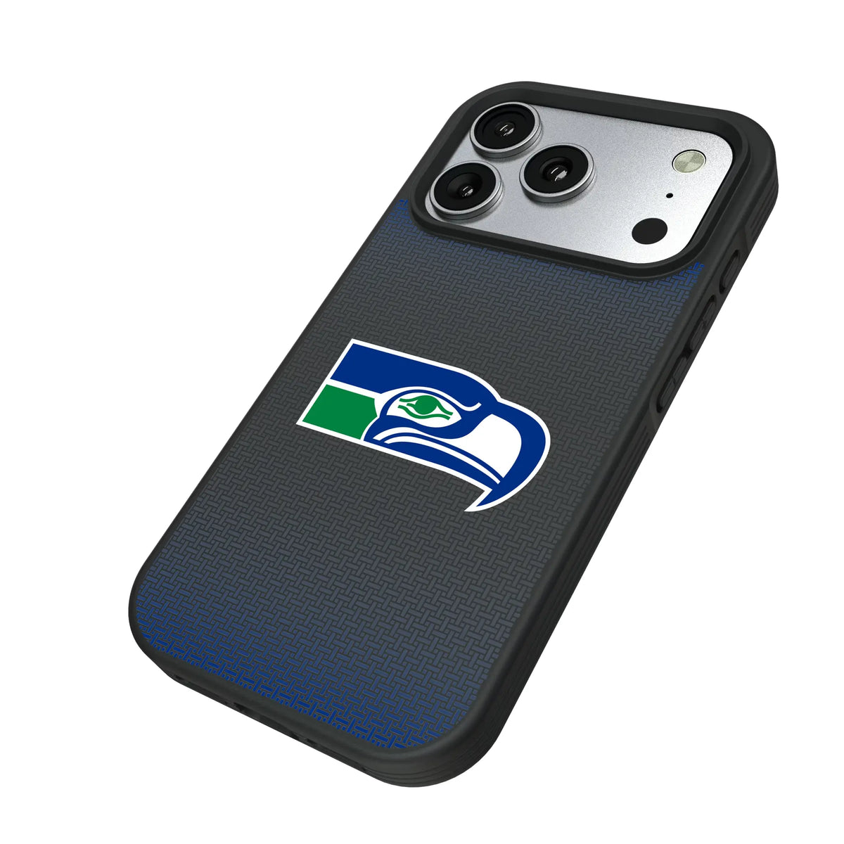 Seattle Seahawks Historic Collection Linen iPhone Bump Phone Case for Apple iPhone - Isometric View#Device_iPhone 17 Pro