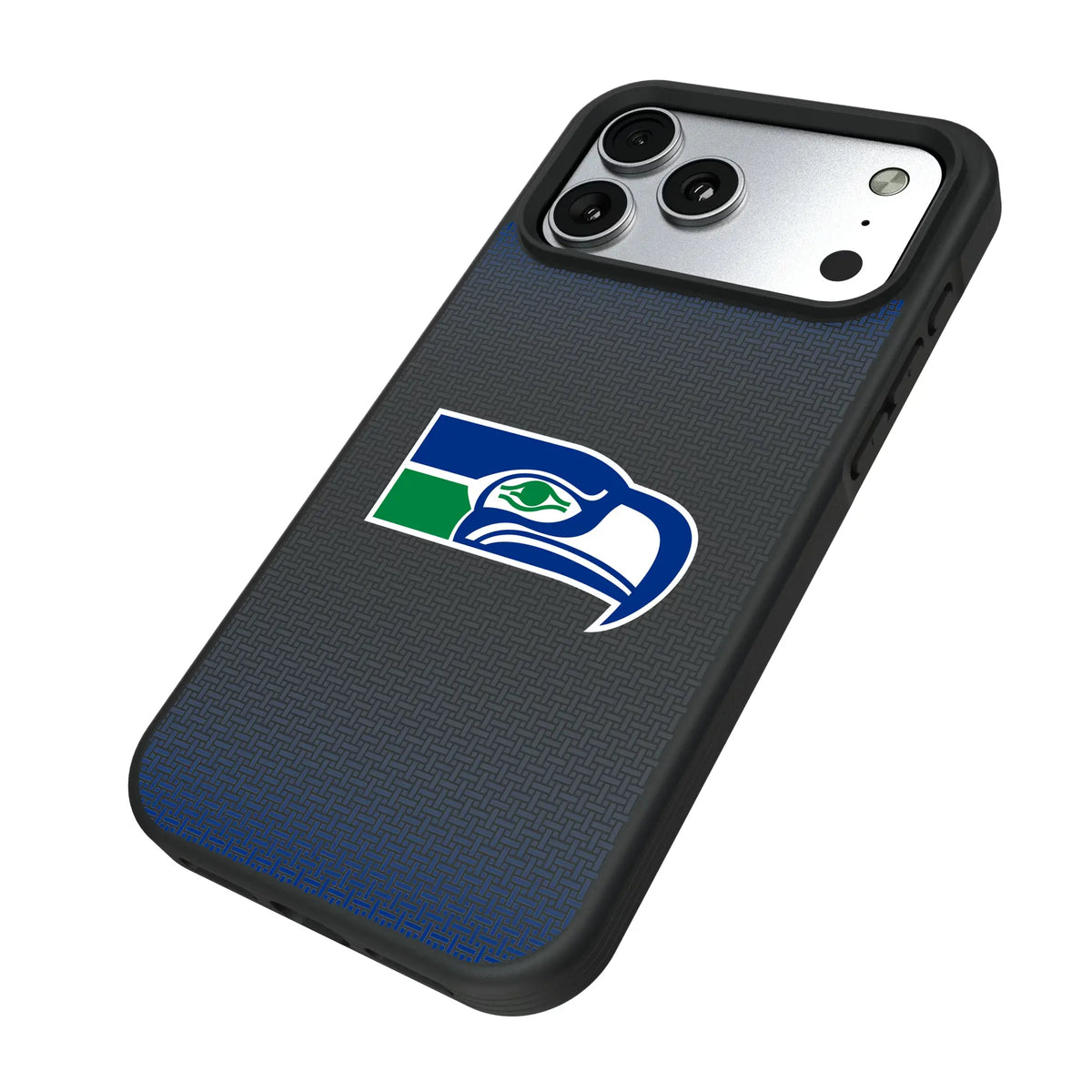 Seattle Seahawks Historic Collection Linen iPhone Bump Phone Case for Apple iPhone - Isometric View#Device_iPhone 17 Pro Max