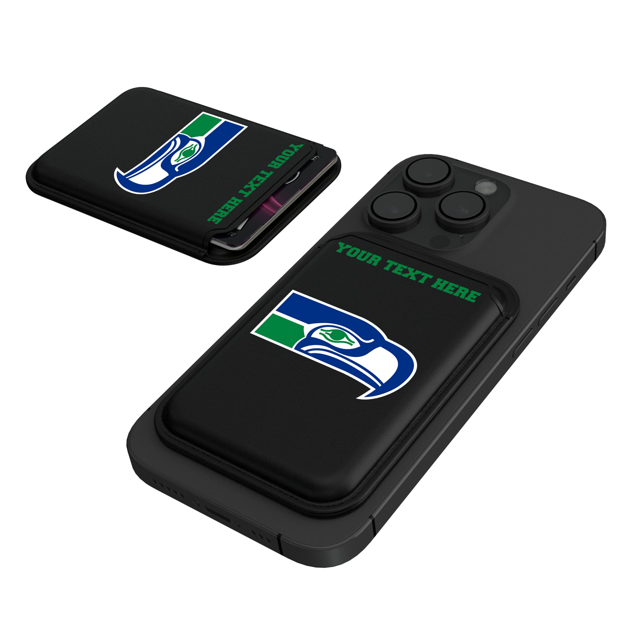 Seattle Seahawks Historic Collection Personalized Insignia Black Magnetic Credit Card Wallet